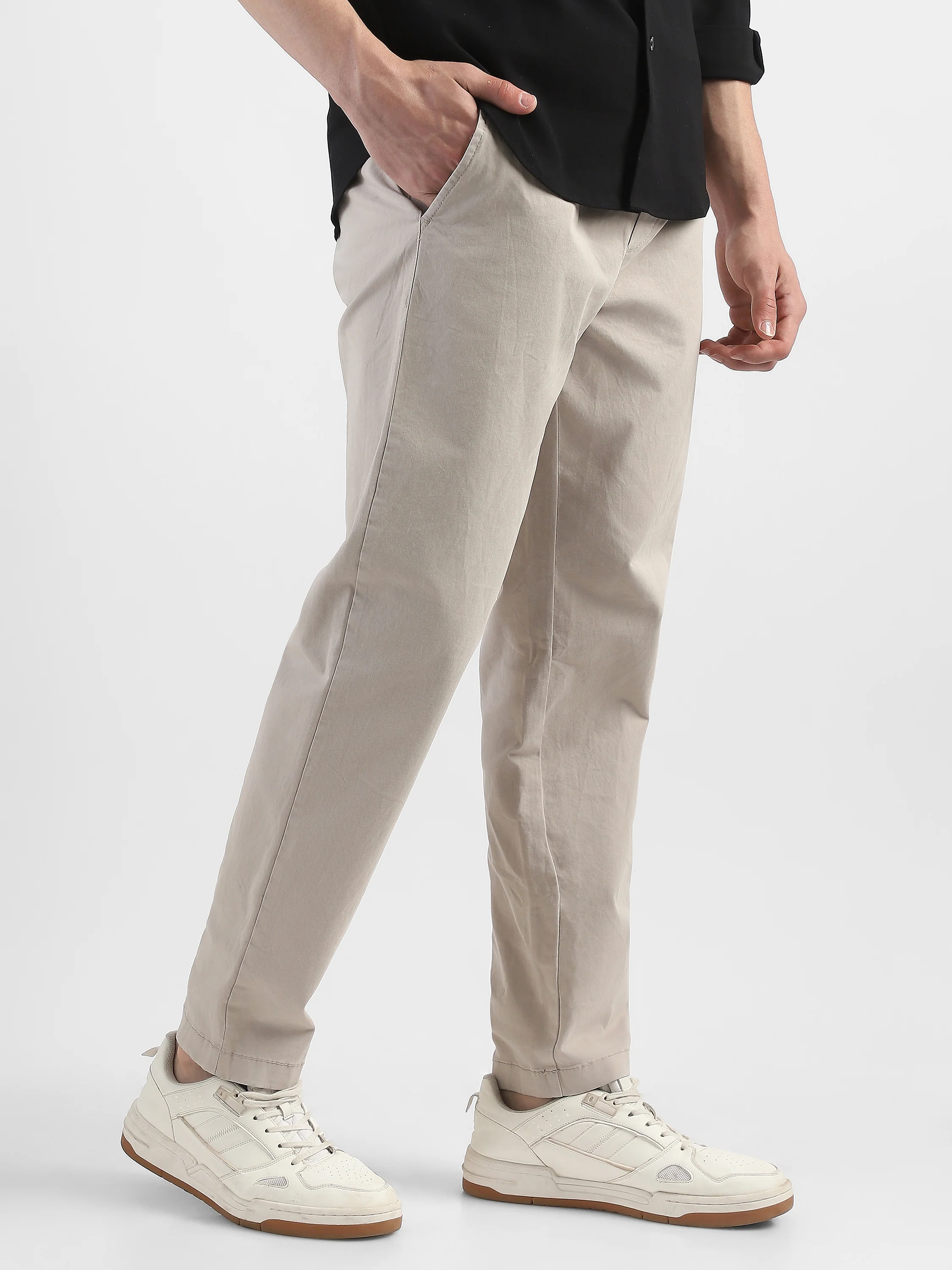 Men Beige Cotton Blend Pants - Image 3