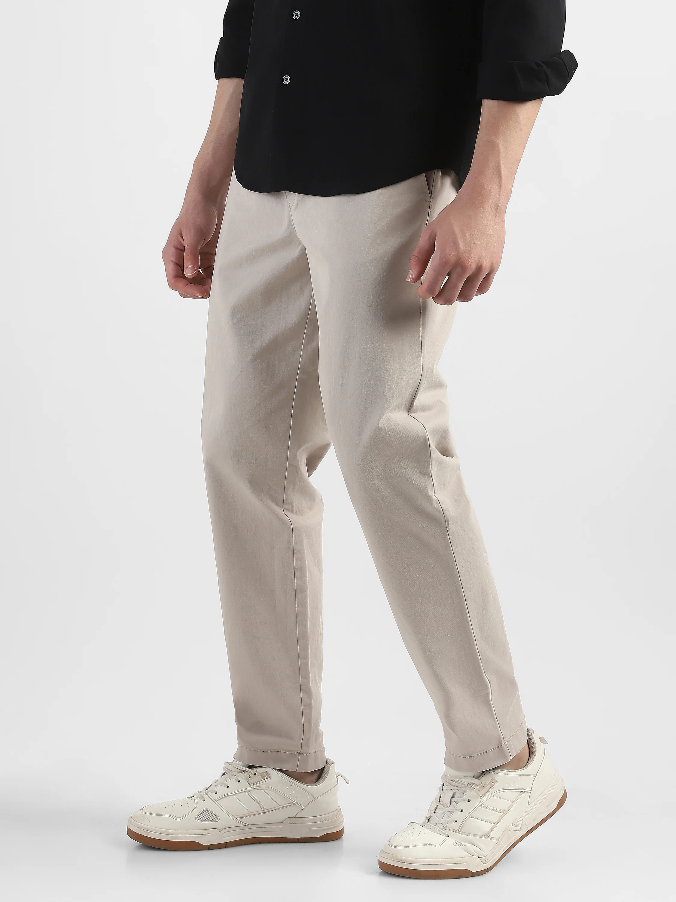 Men Beige Cotton Blend Pants - Image 5