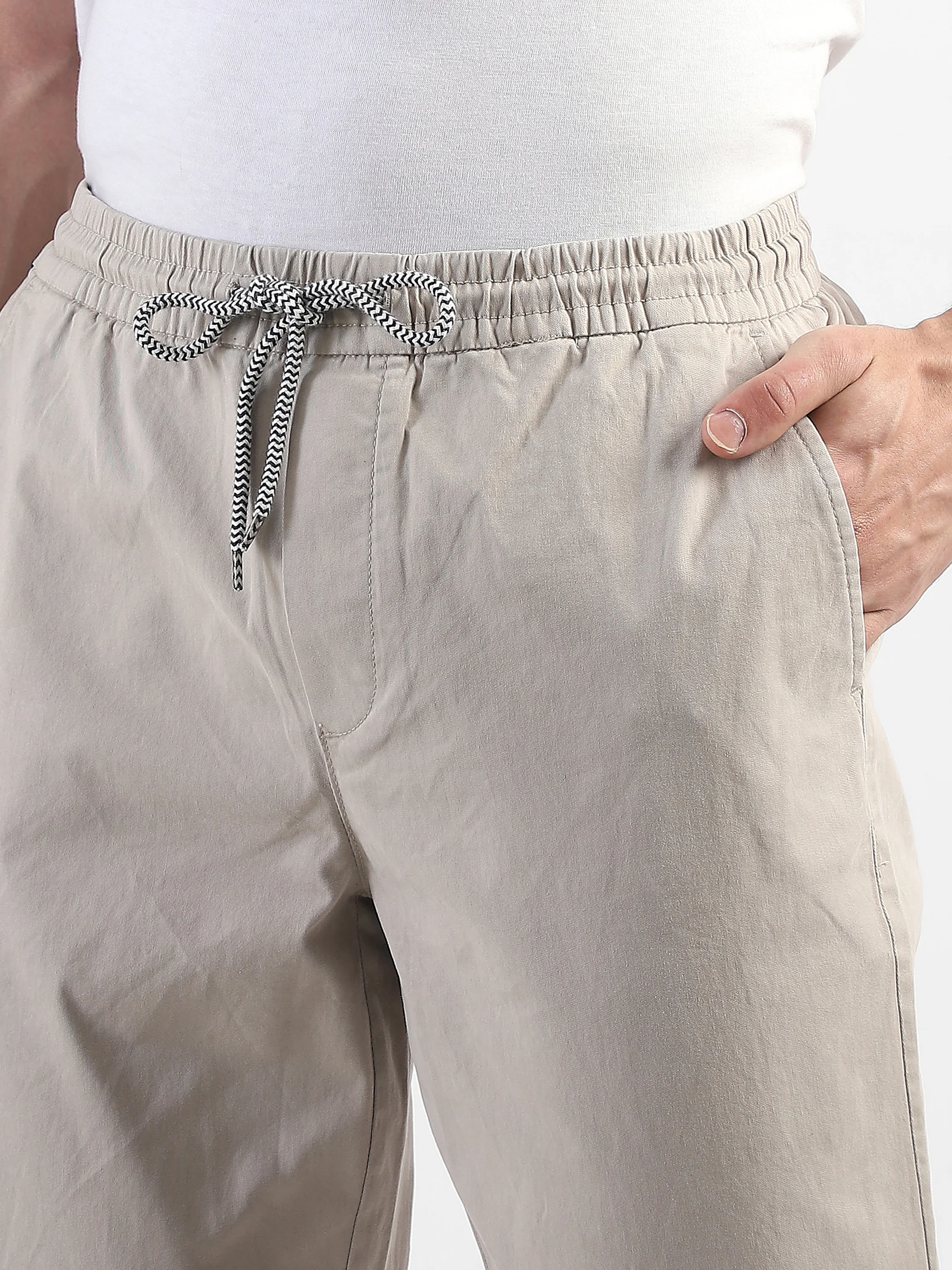 Men Beige Cotton Blend Pants - Image 6