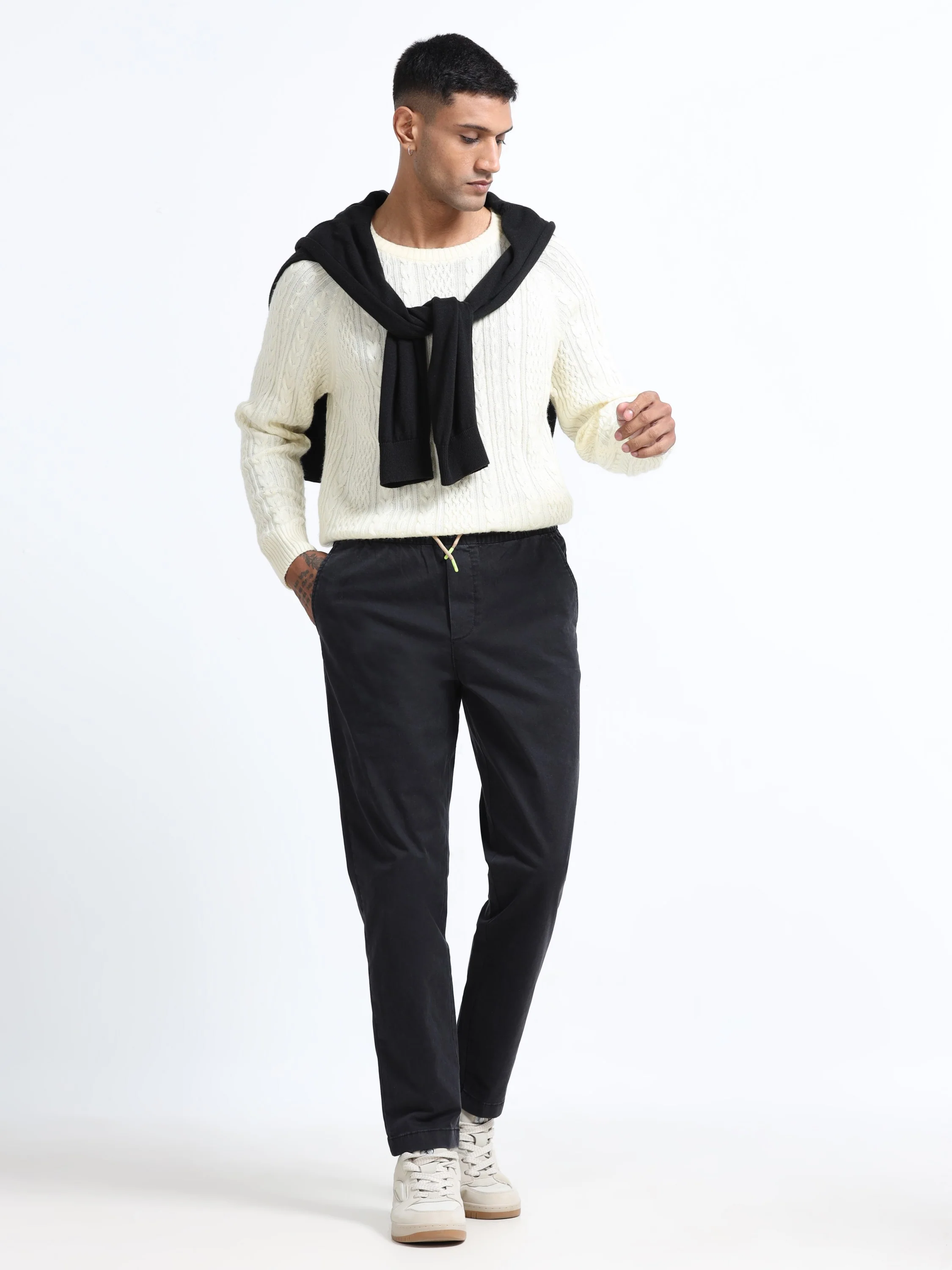 Men Black Cotton Blend Pants - Image 2