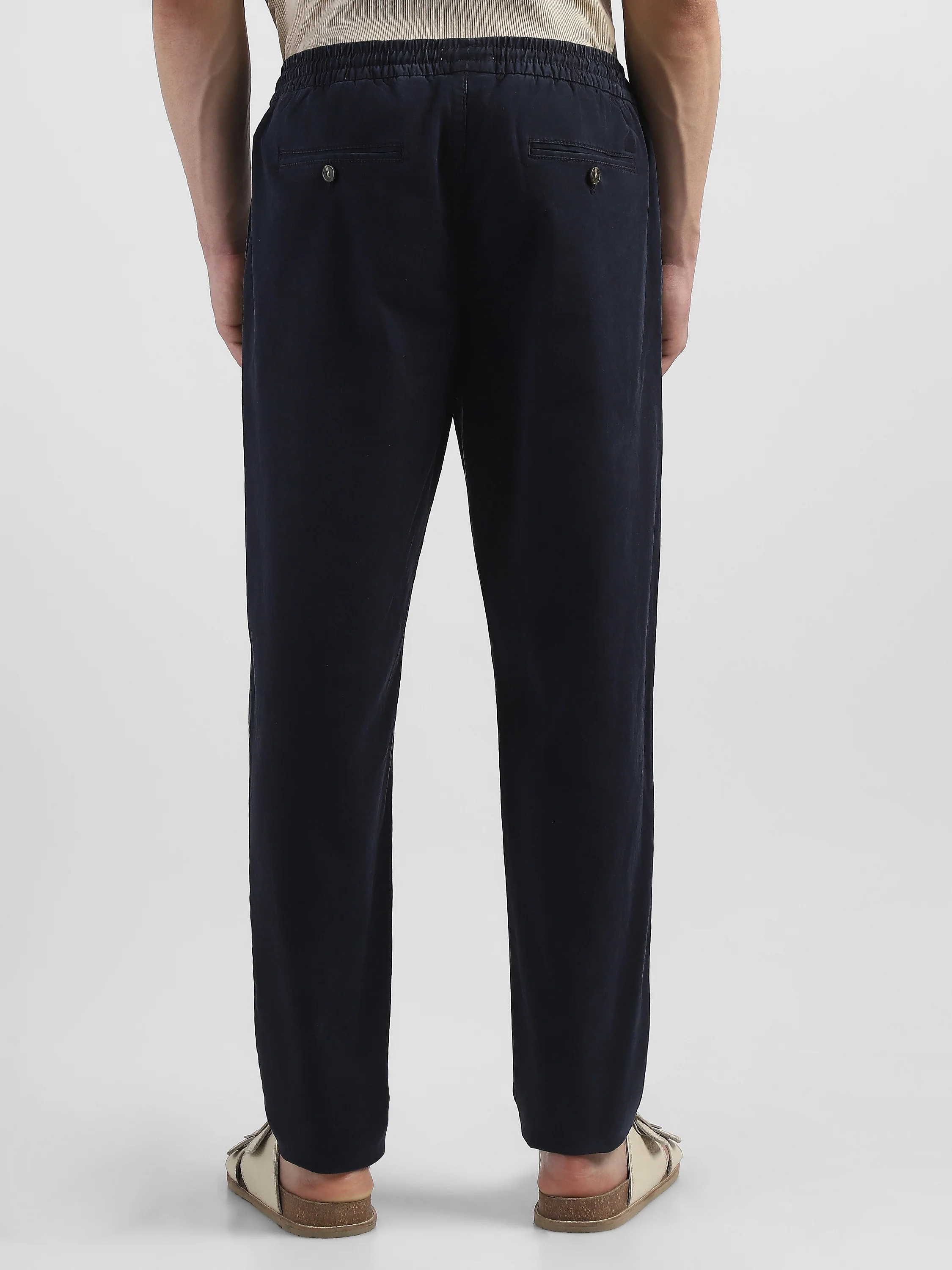 Men Navy Cotton Blend Pants - Image 4