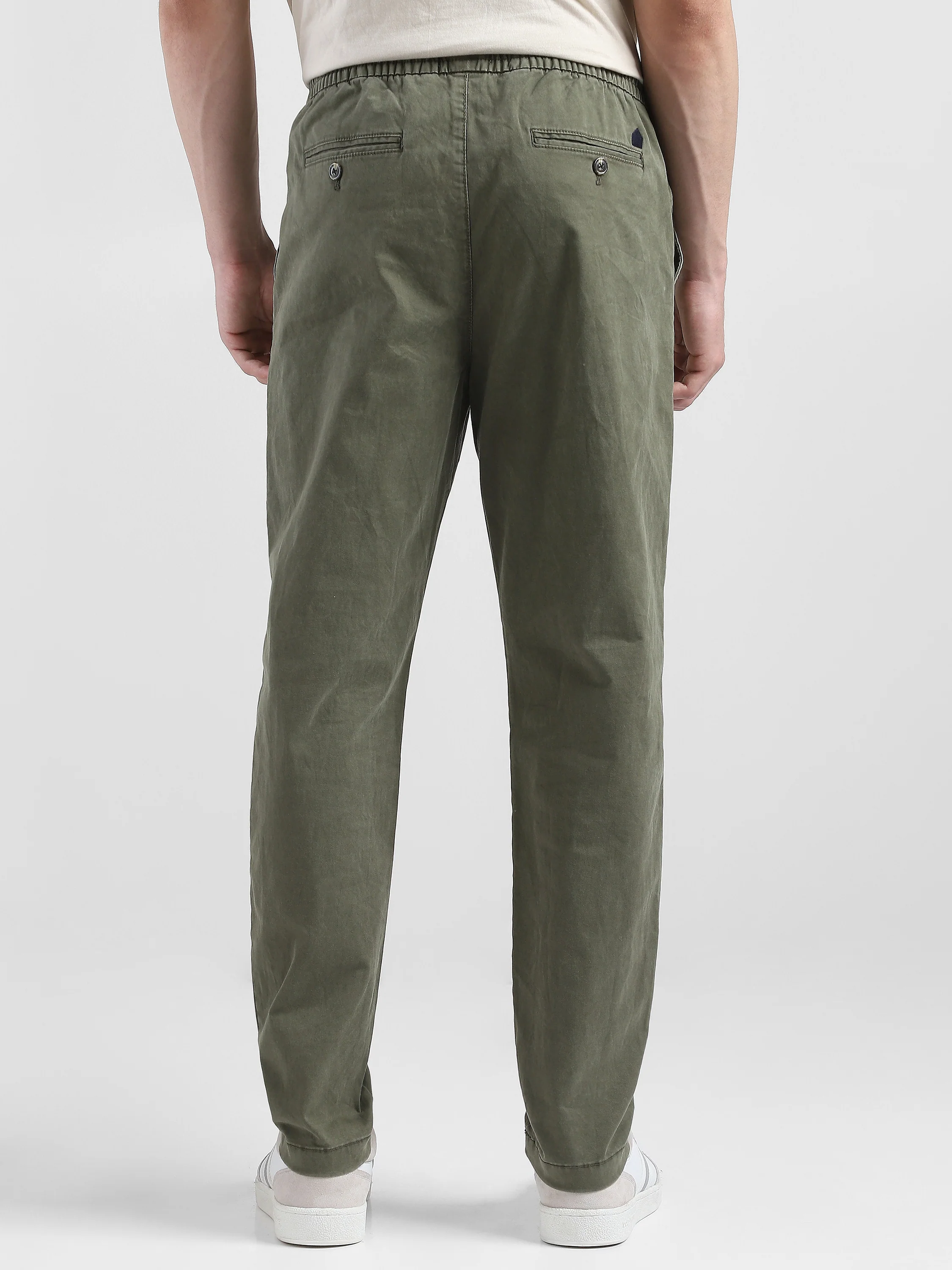 Men Olive Cotton Blend Pants - Image 4