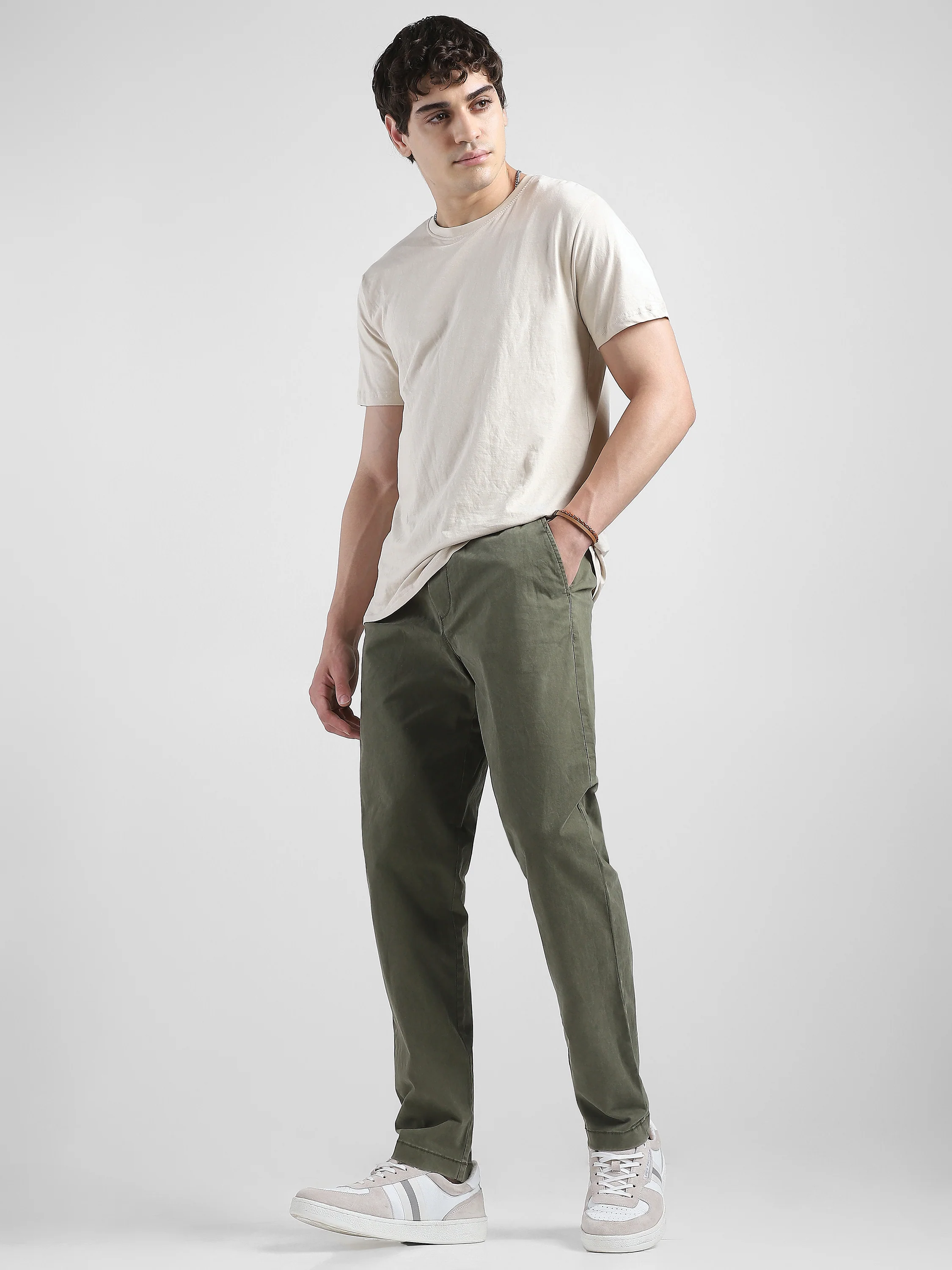 Men Olive Cotton Blend Pants - Image 5