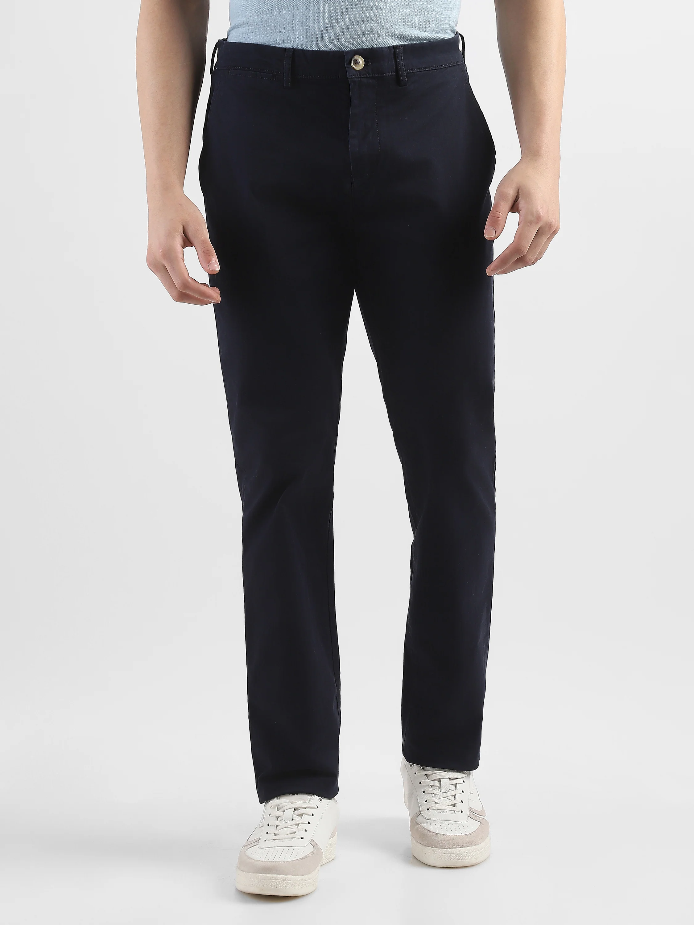 Men Navy Mid Rise Formal Trouser - Image 2