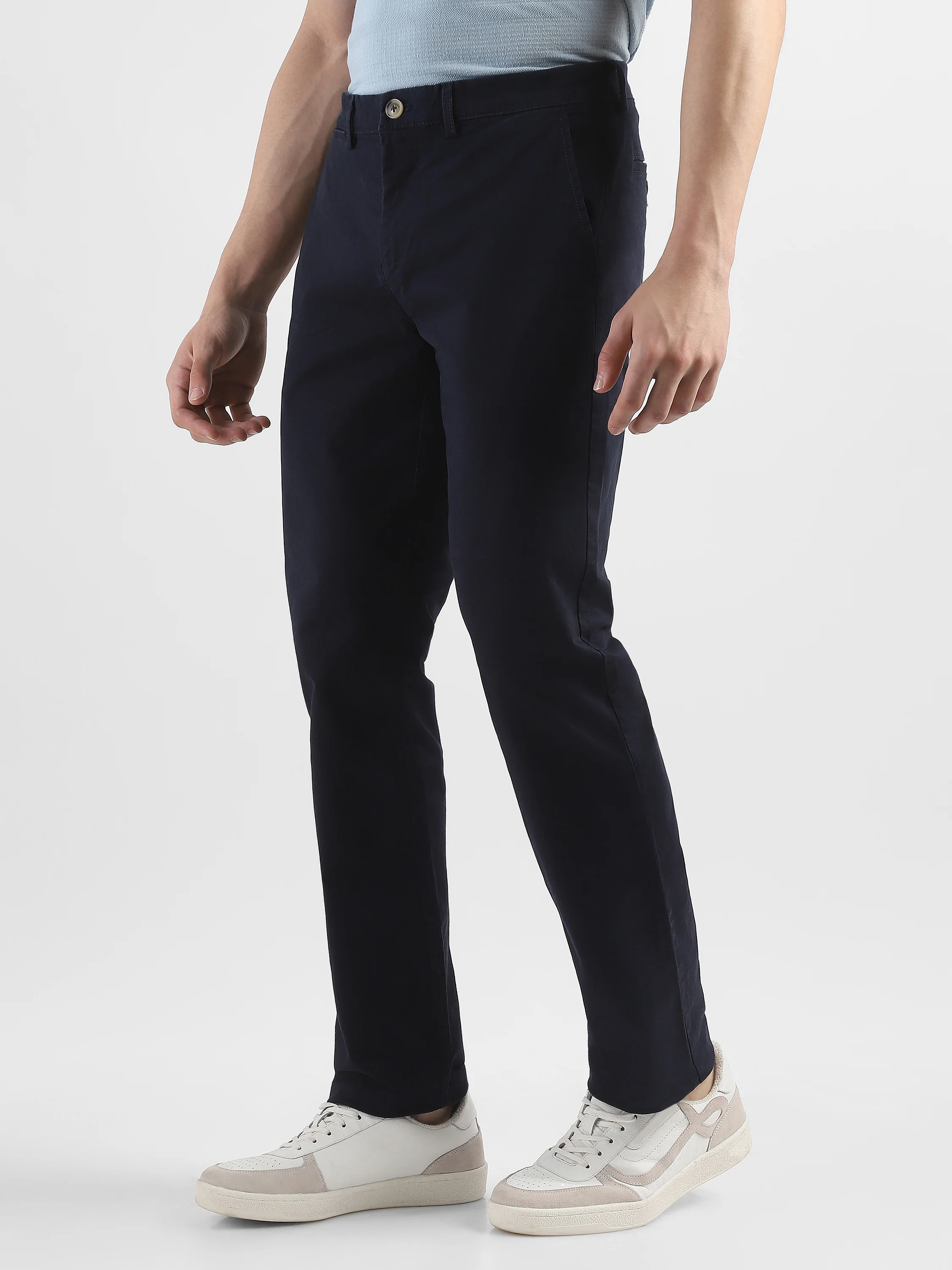 Men Navy Mid Rise Formal Trouser - Image 5