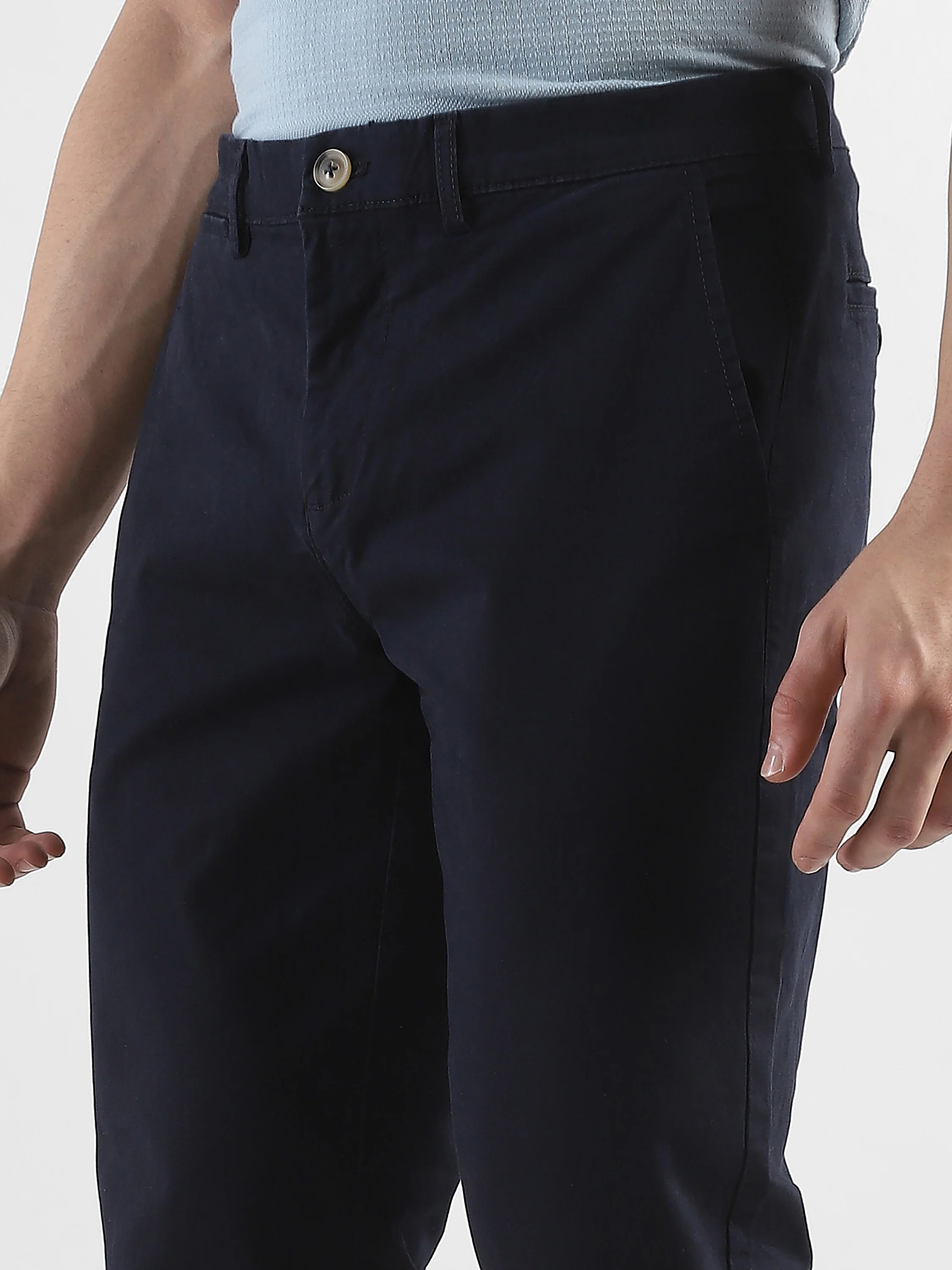 Men Navy Mid Rise Formal Trouser - Image 6
