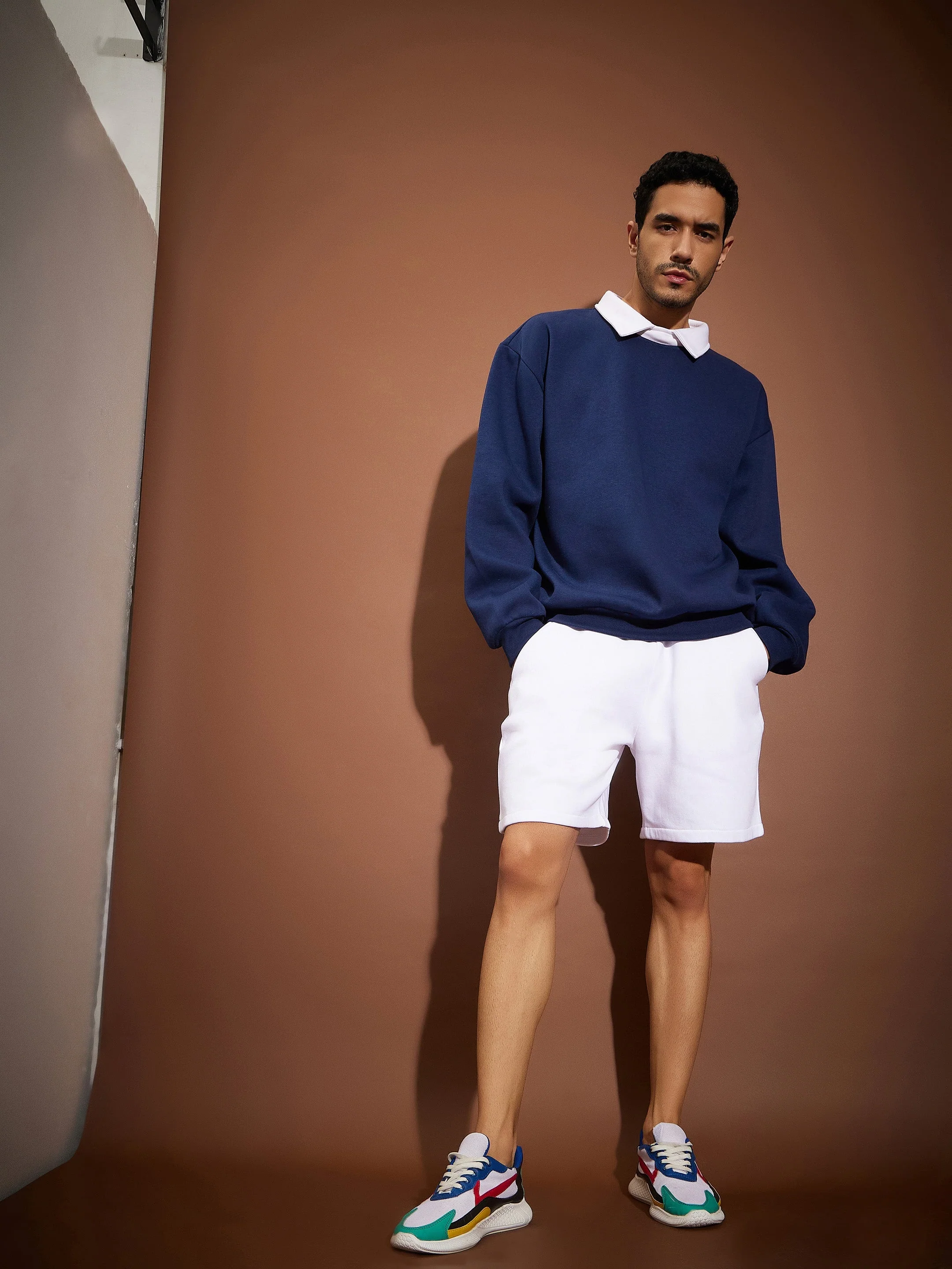 Men Navy Contrast Collar Oversized Sweatshirt - Image 2