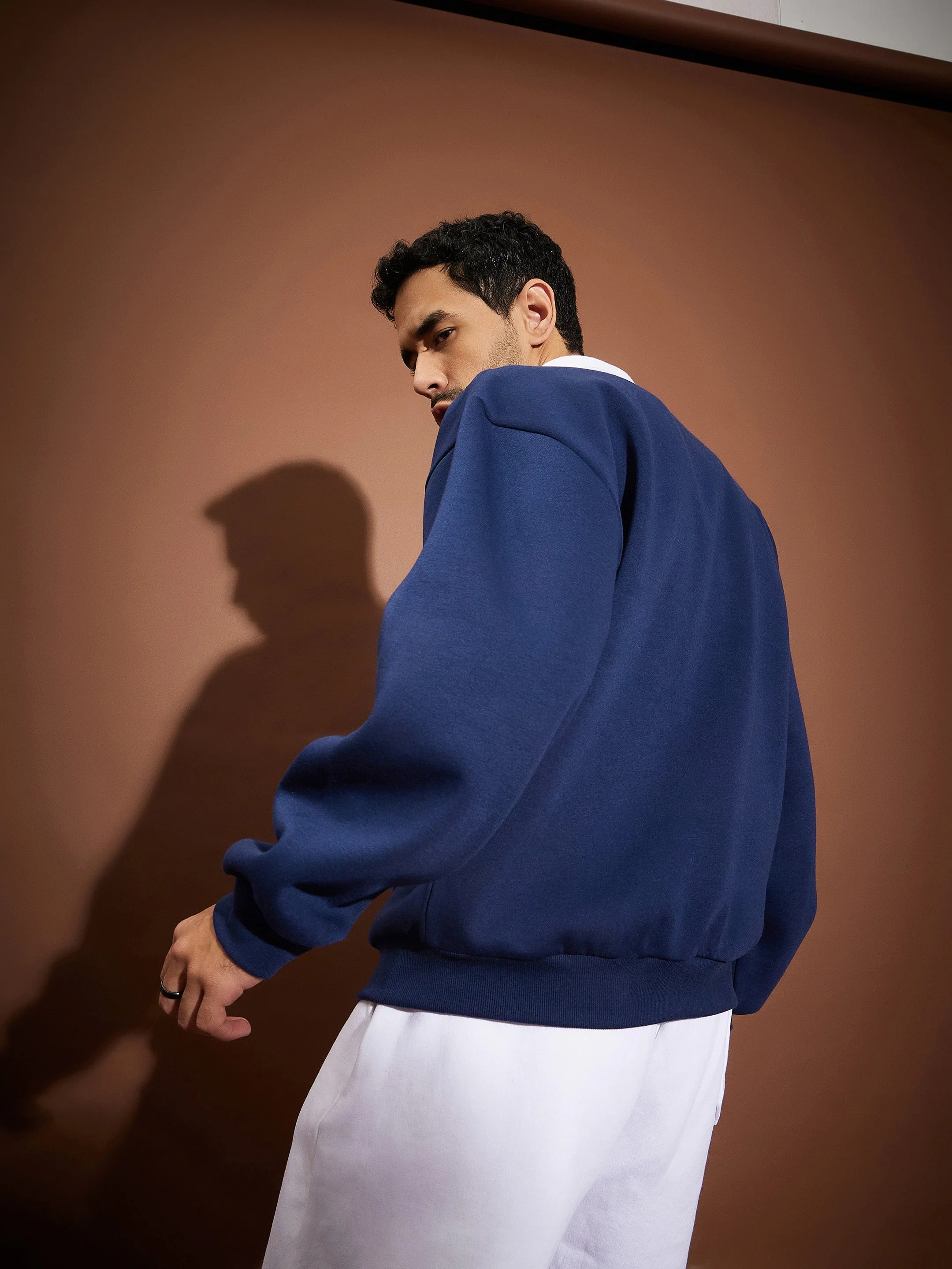 Men Navy Contrast Collar Oversized Sweatshirt - Image 5
