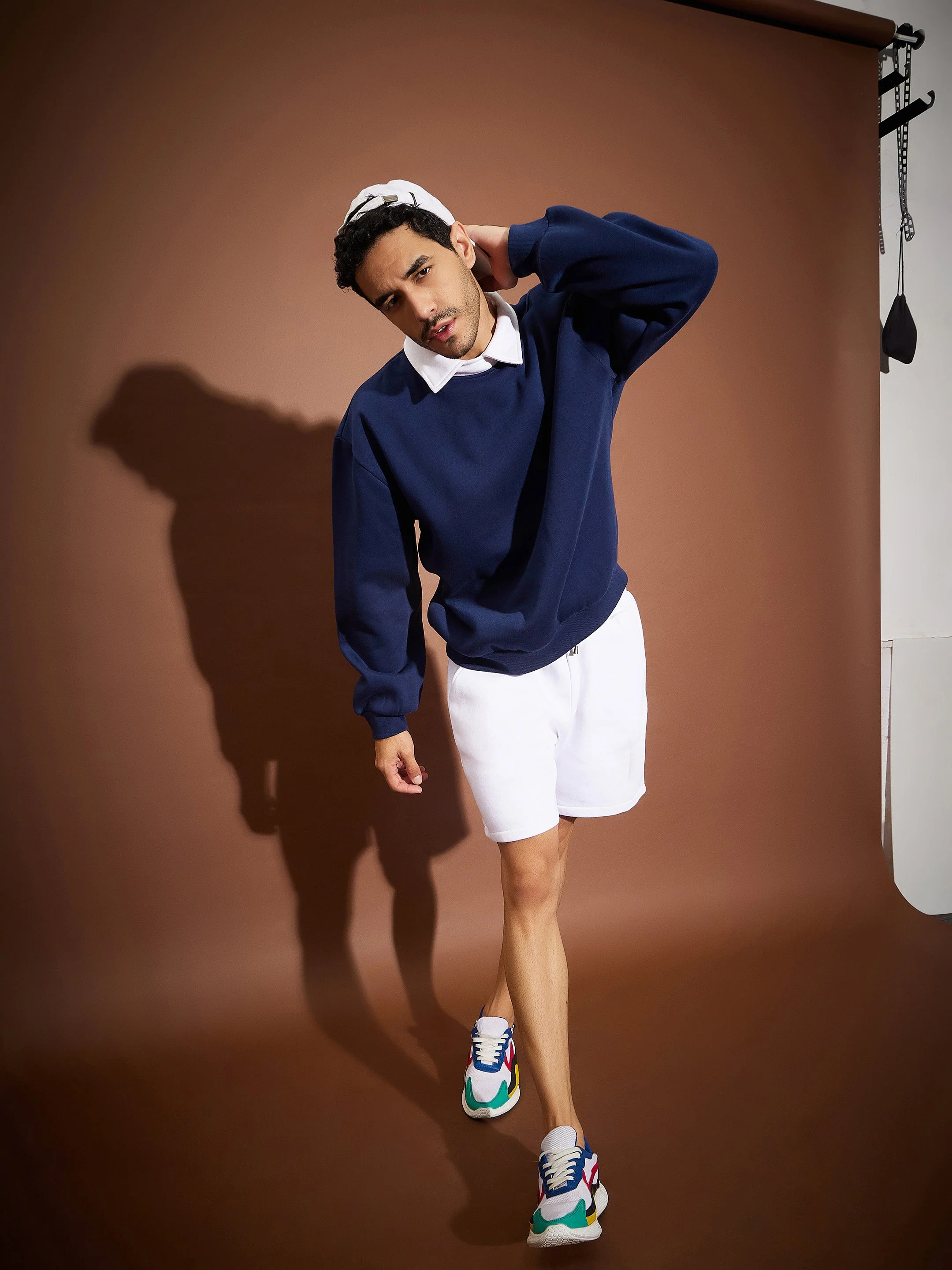 Men Navy Contrast Collar Oversized Sweatshirt - Image 6
