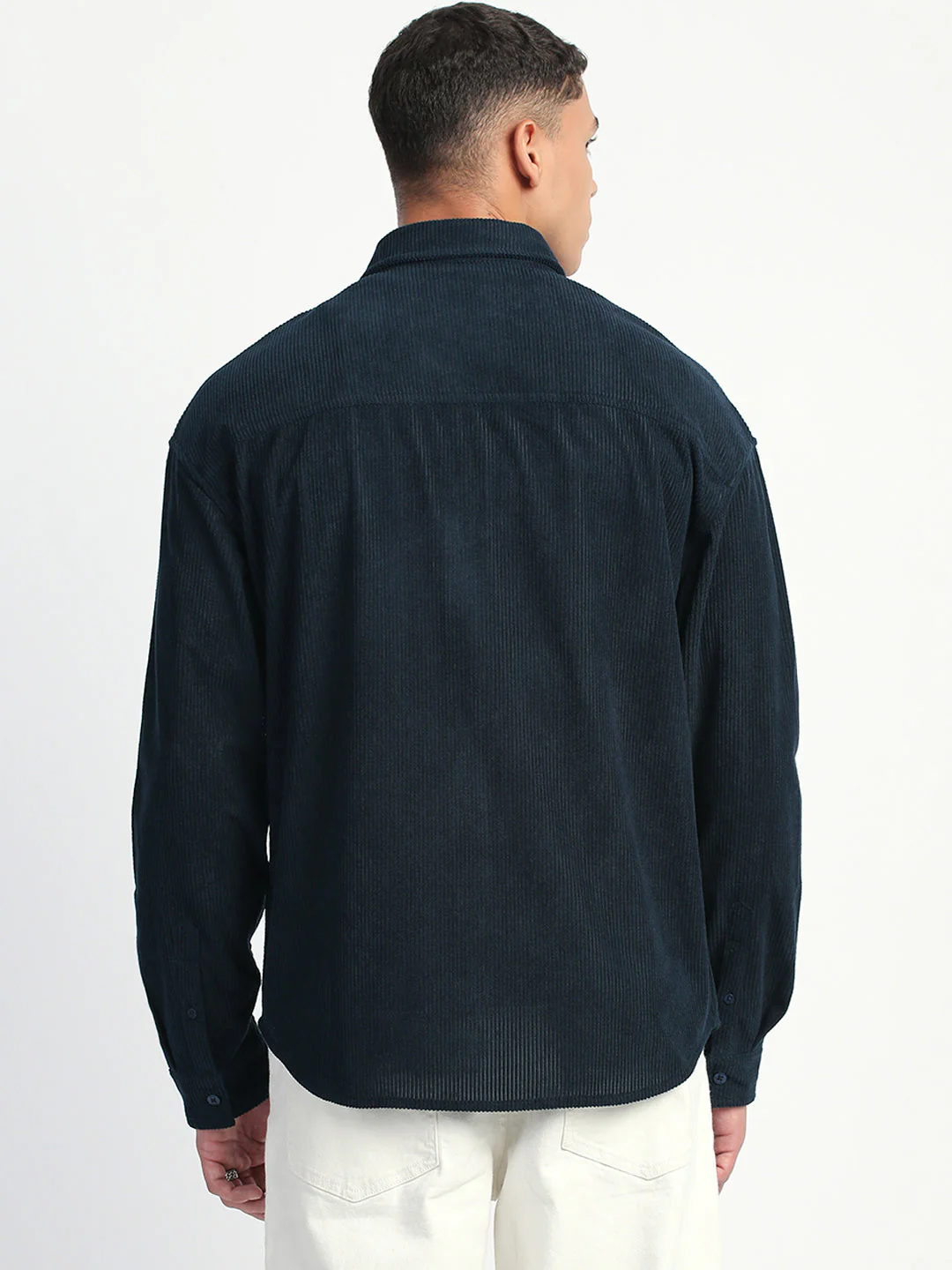 Men Navy Corduroy Relax Fit Casual Shirt - Image 4