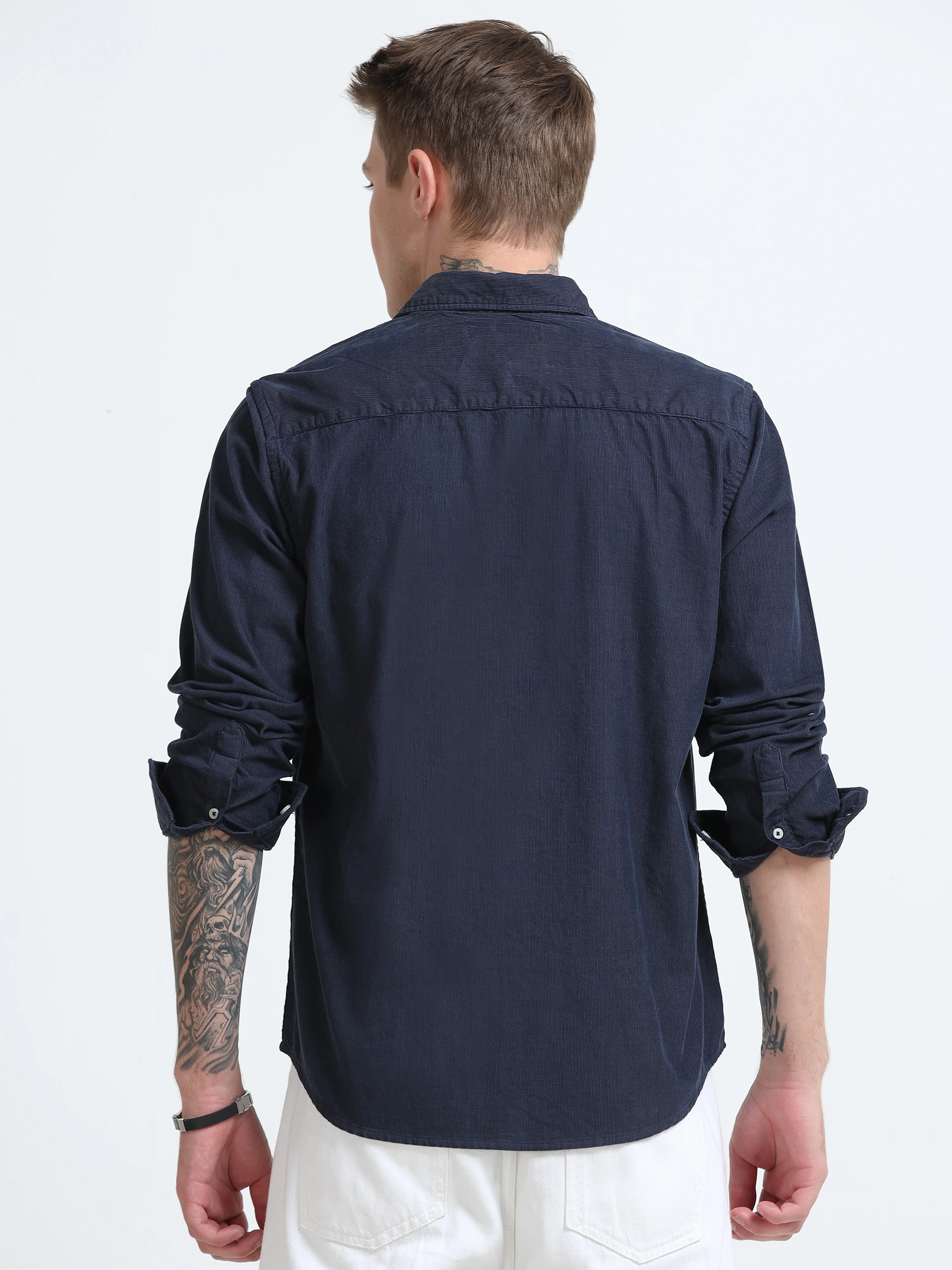 Men Navy Corduroy Shirt - Image 2