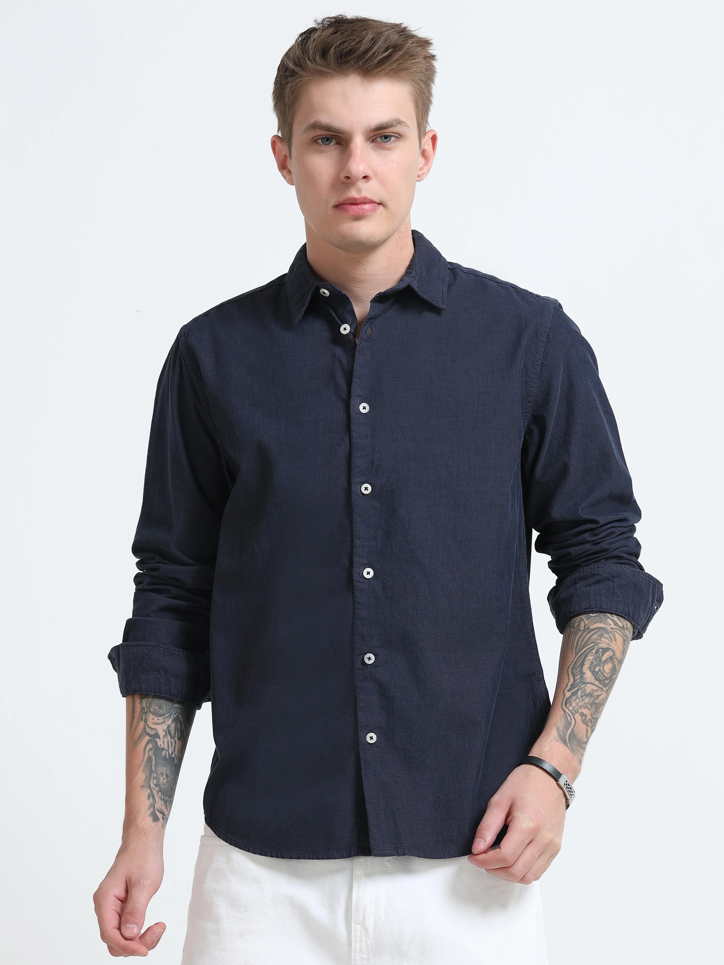 Men Navy Corduroy Shirt - Image 4