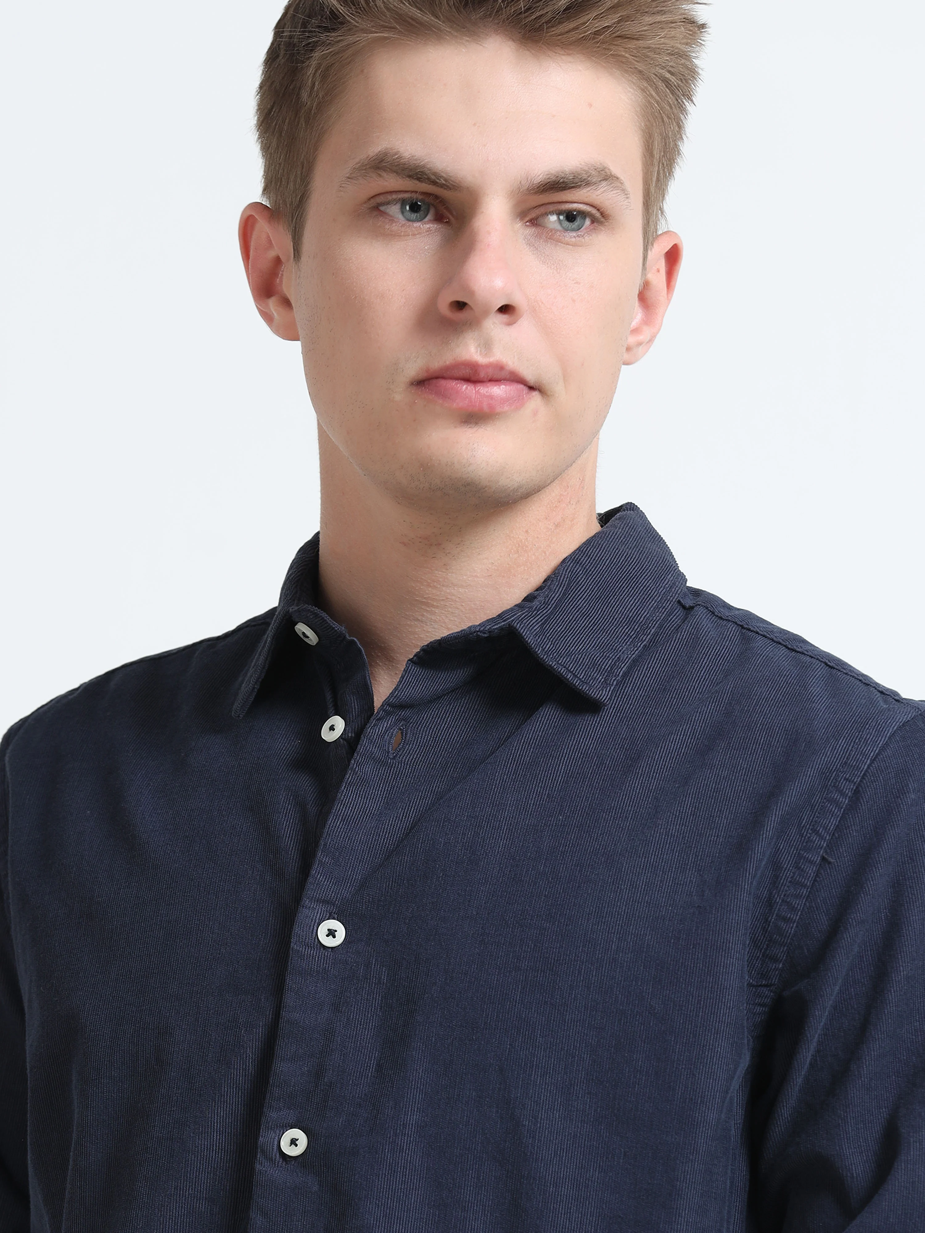 Men Navy Corduroy Shirt - Image 6