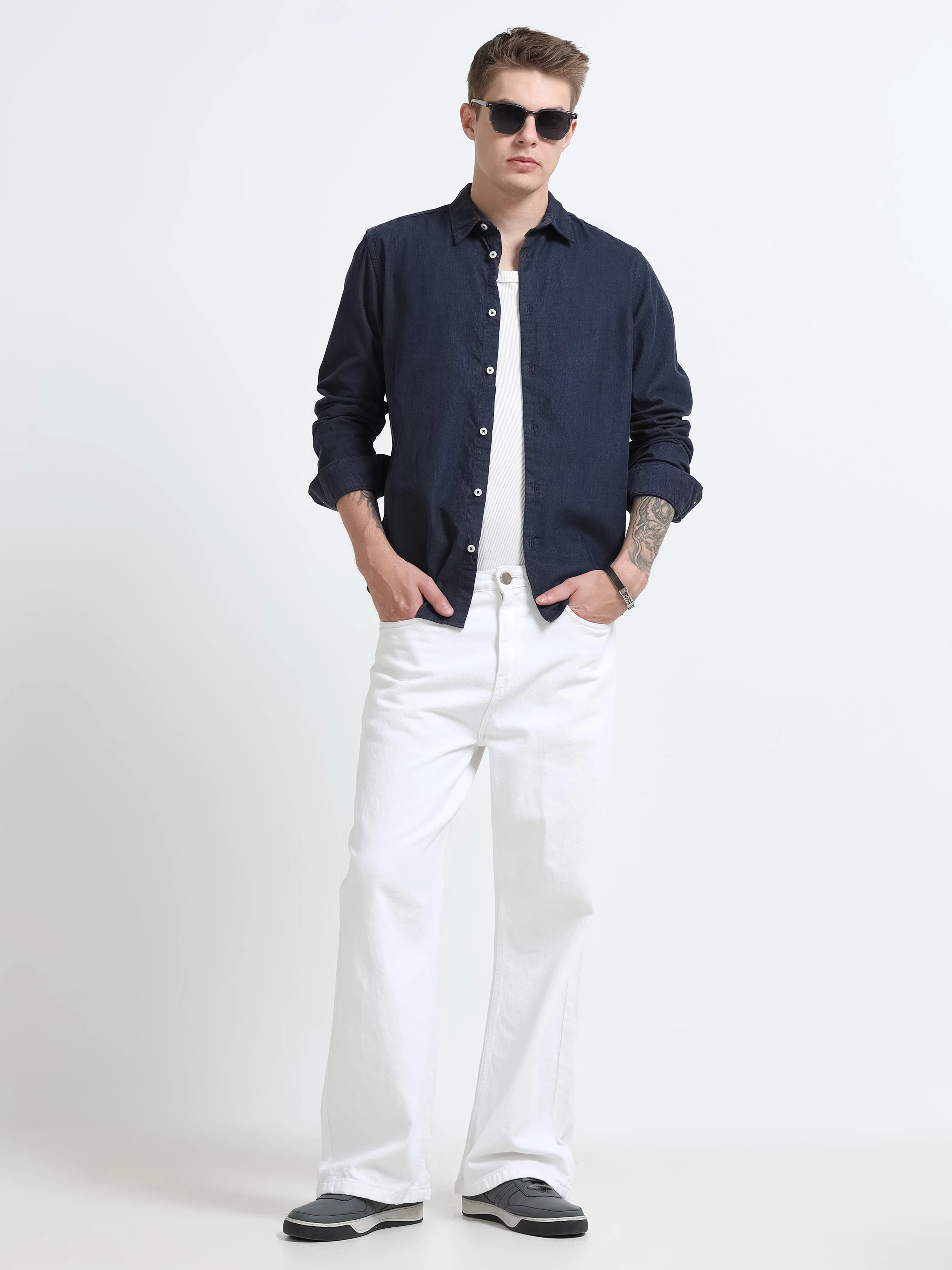 Men Navy Corduroy Shirt - Image 7
