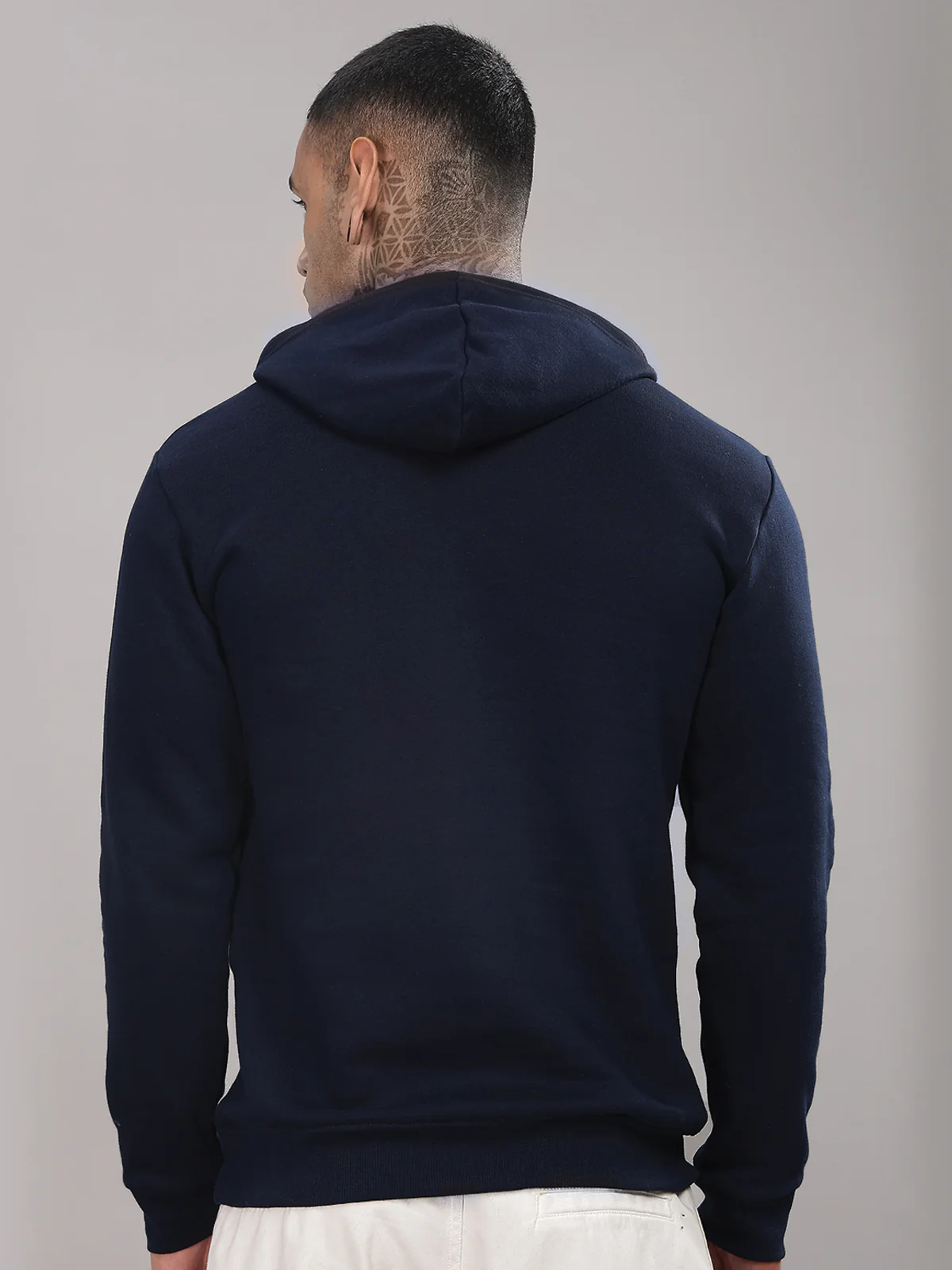 Men Navy Cotton Fleece Printed Hoodie - Image 2