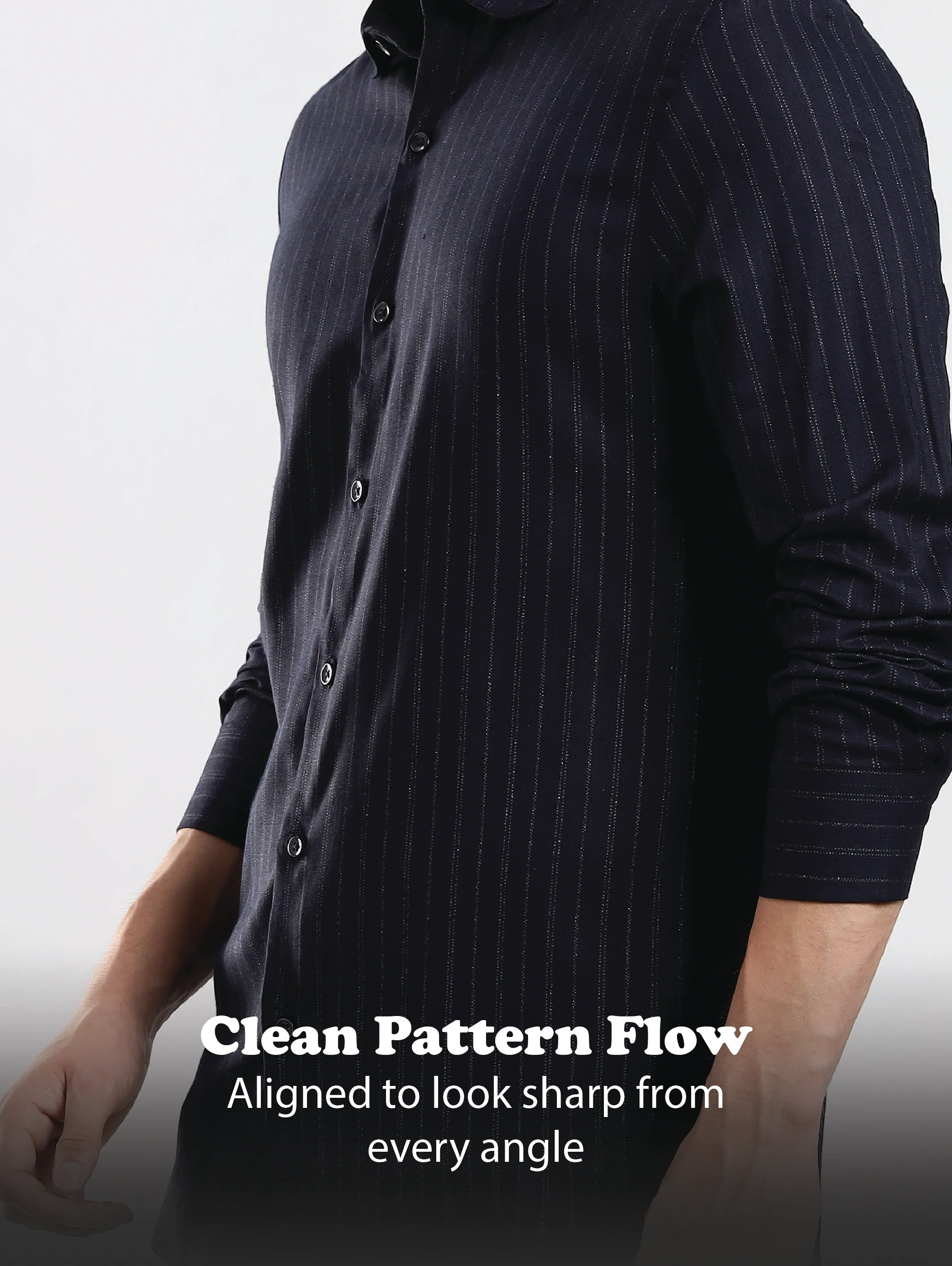 Men Navy Cotton Slim Fit Striped Glitter Shirt - Image 12