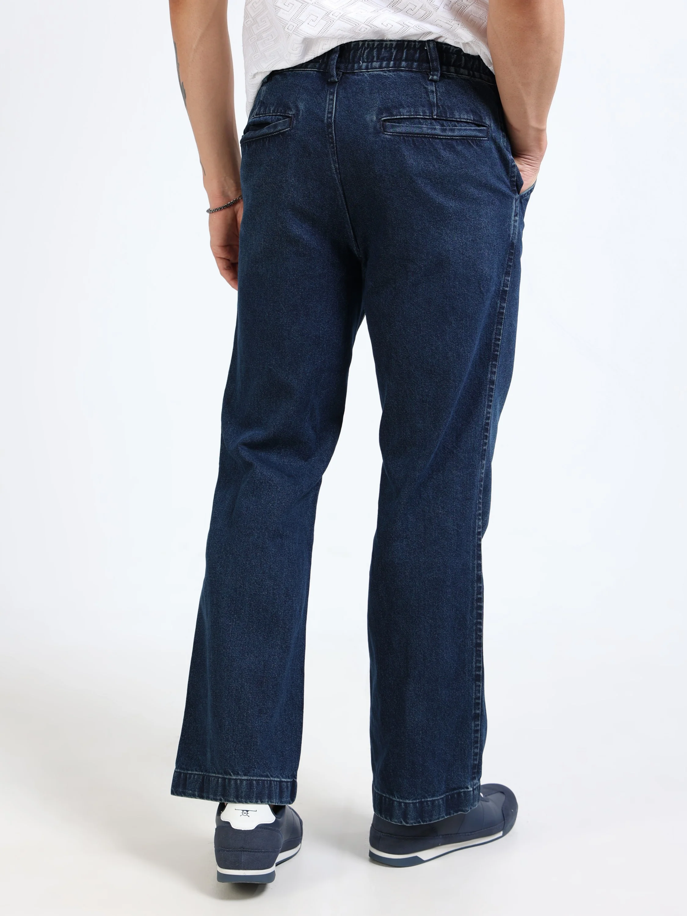 Men Navy Denim Flared Pants - Image 3