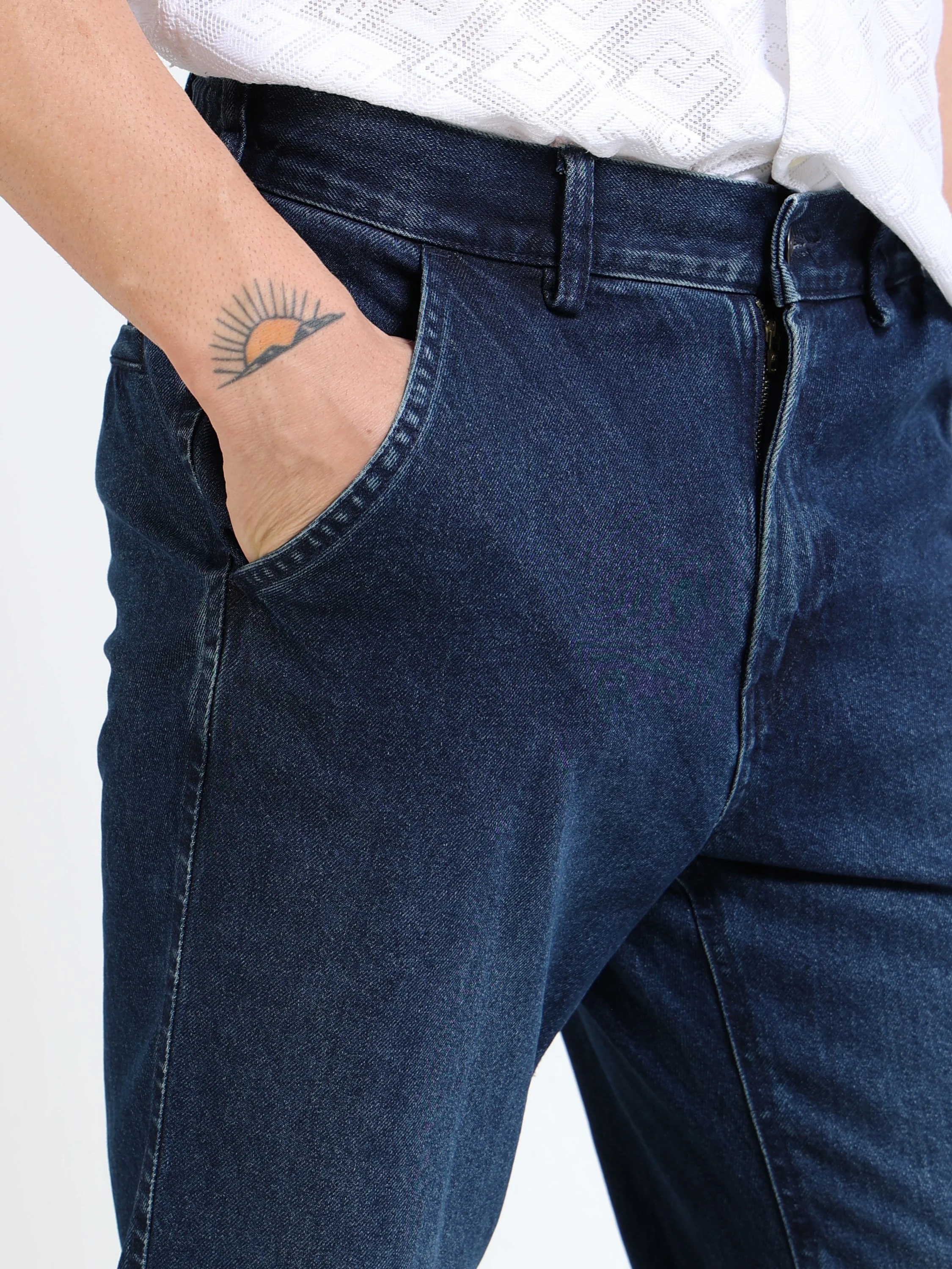 Men Navy Denim Flared Pants - Image 4