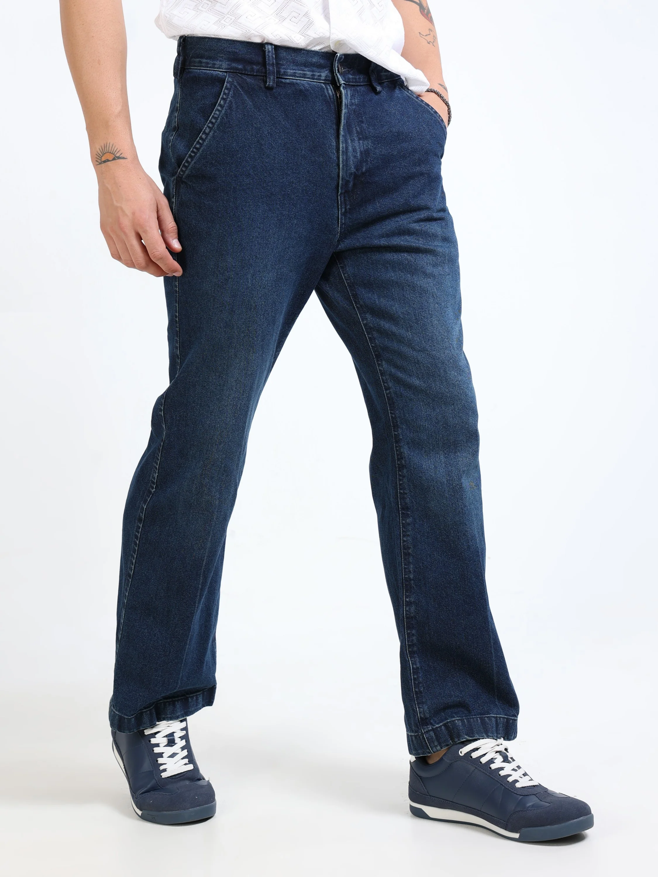 Men Navy Denim Flared Pants - Image 7