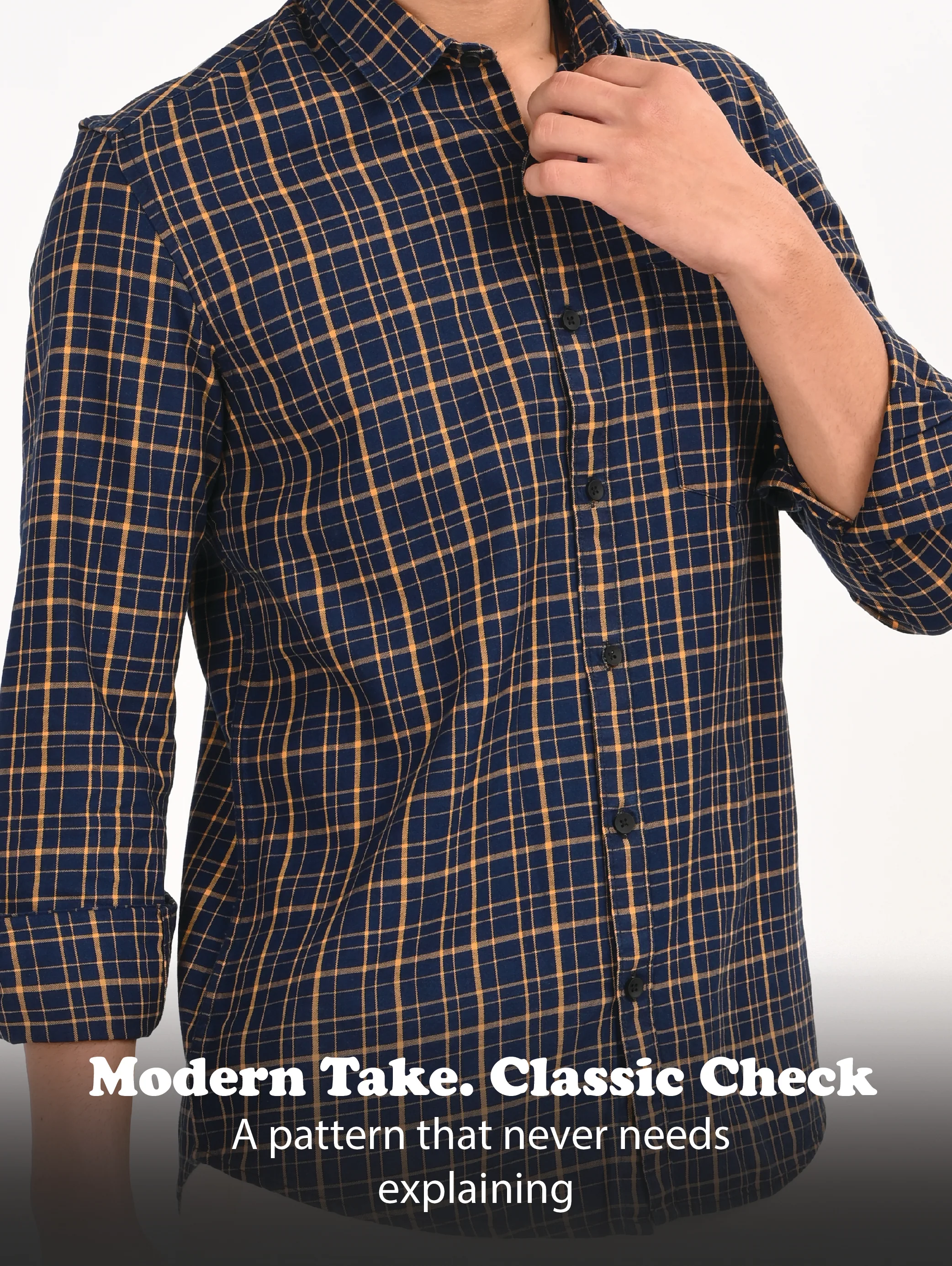 Men Navy Dyed Checked Shirt - Image 10