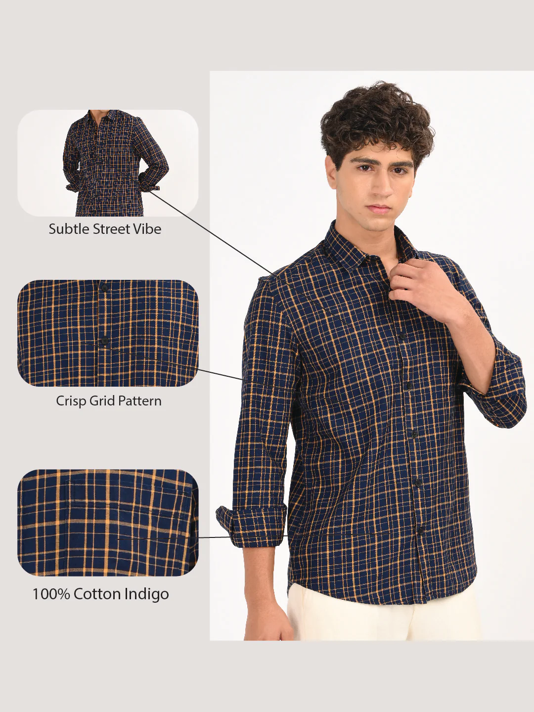 Men Navy Dyed Checked Shirt - Image 13