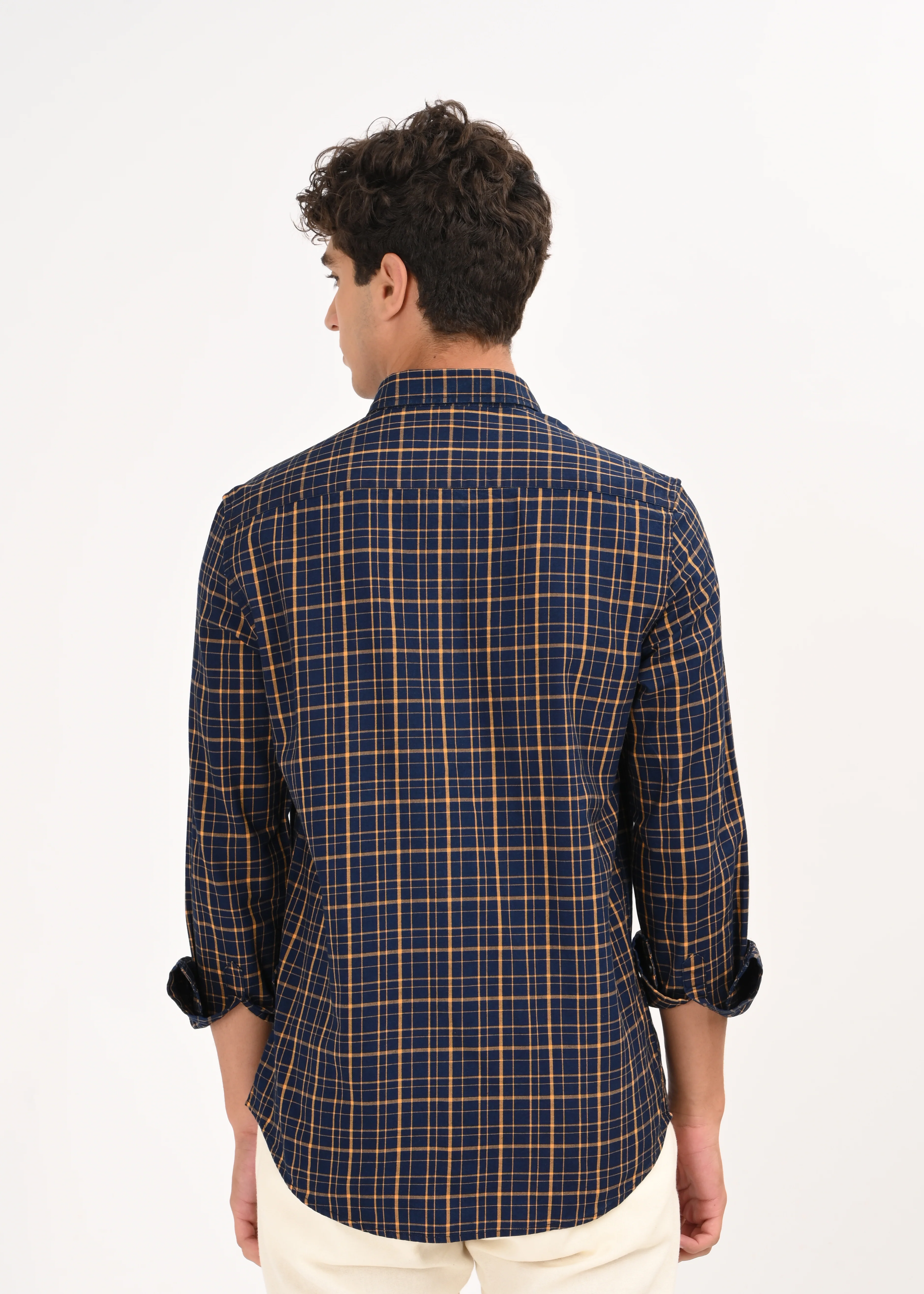 Men Navy Dyed Checked Shirt - Image 2