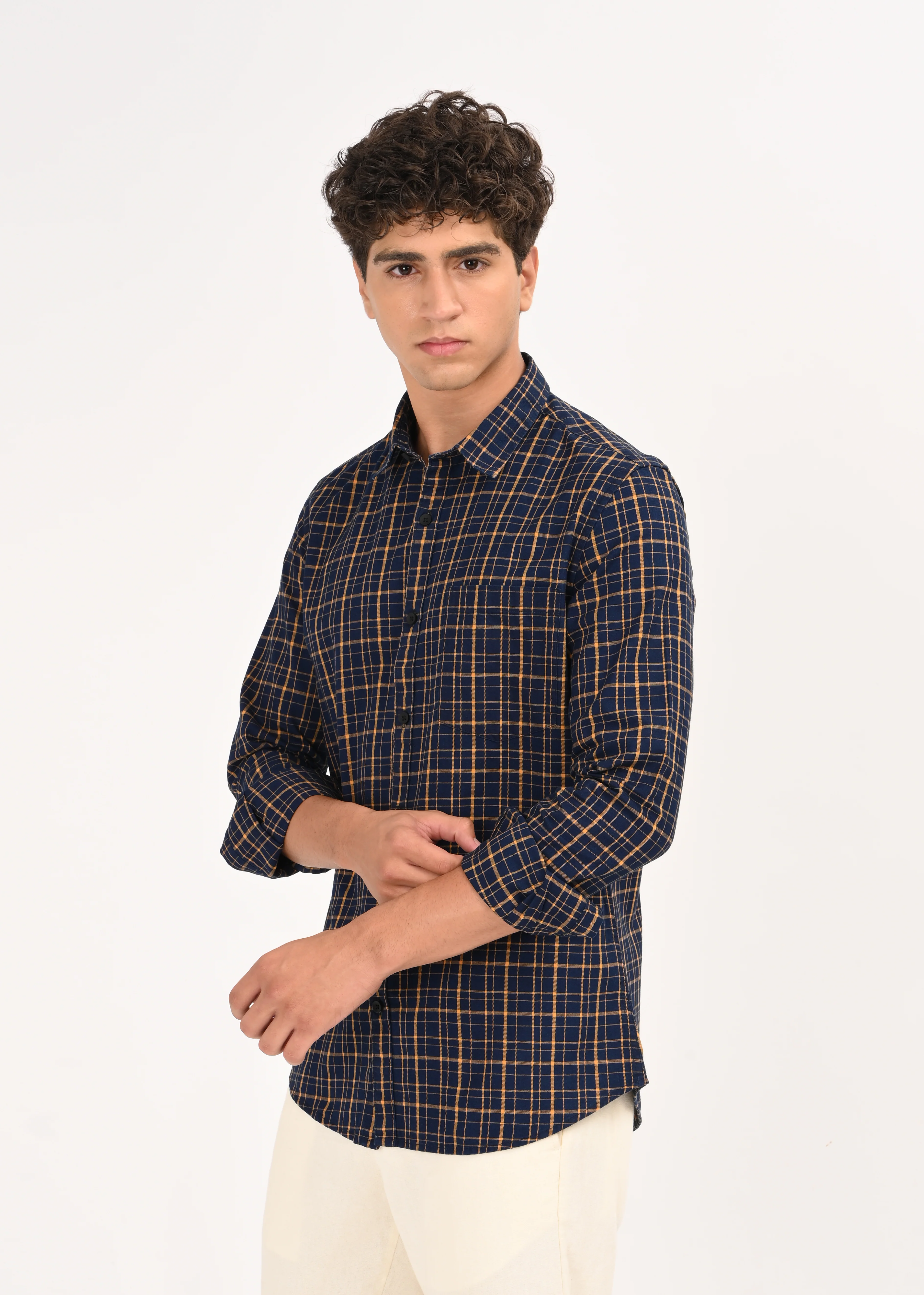 Men Navy Dyed Checked Shirt - Image 3