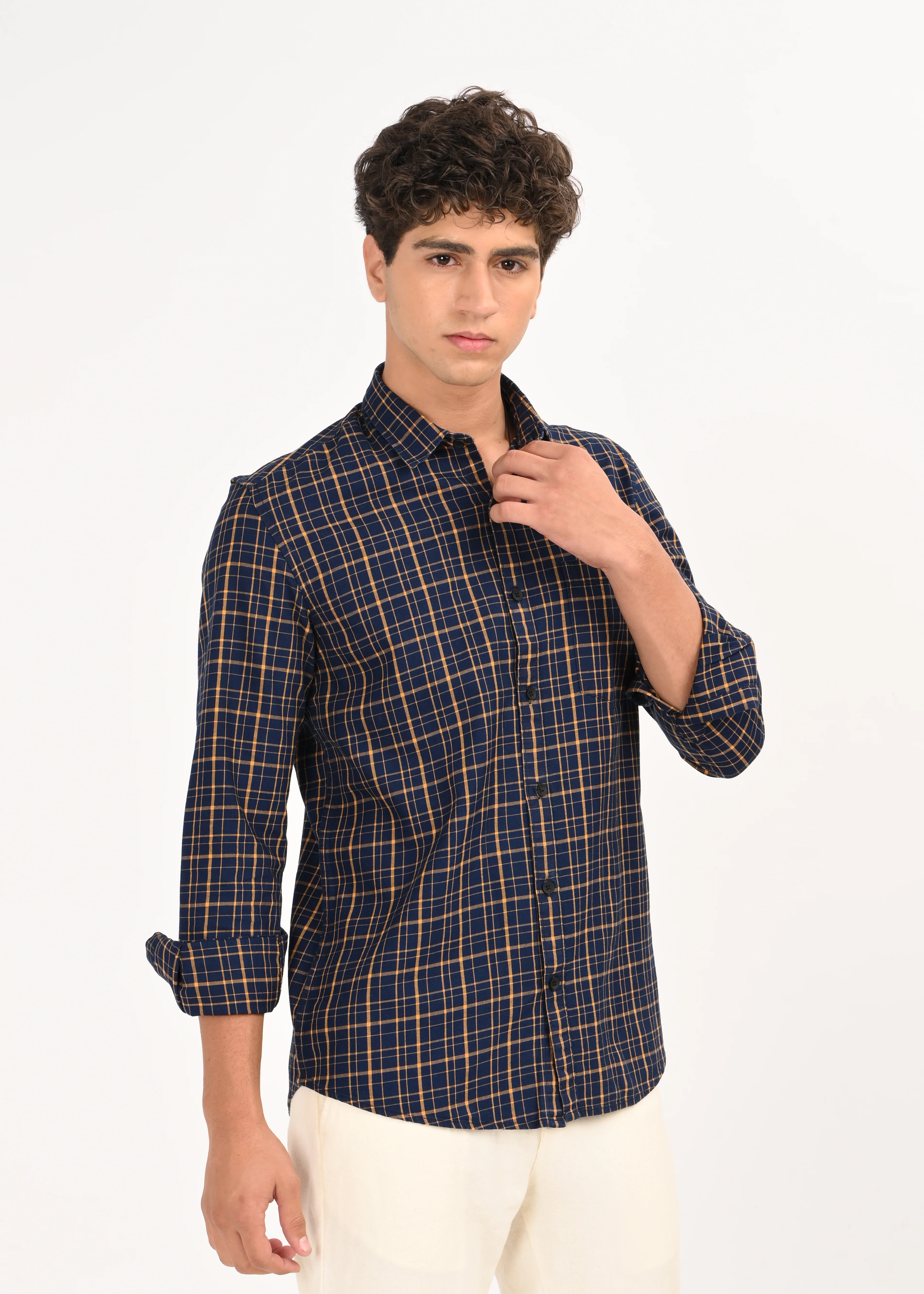 Men Navy Dyed Checked Shirt - Image 4