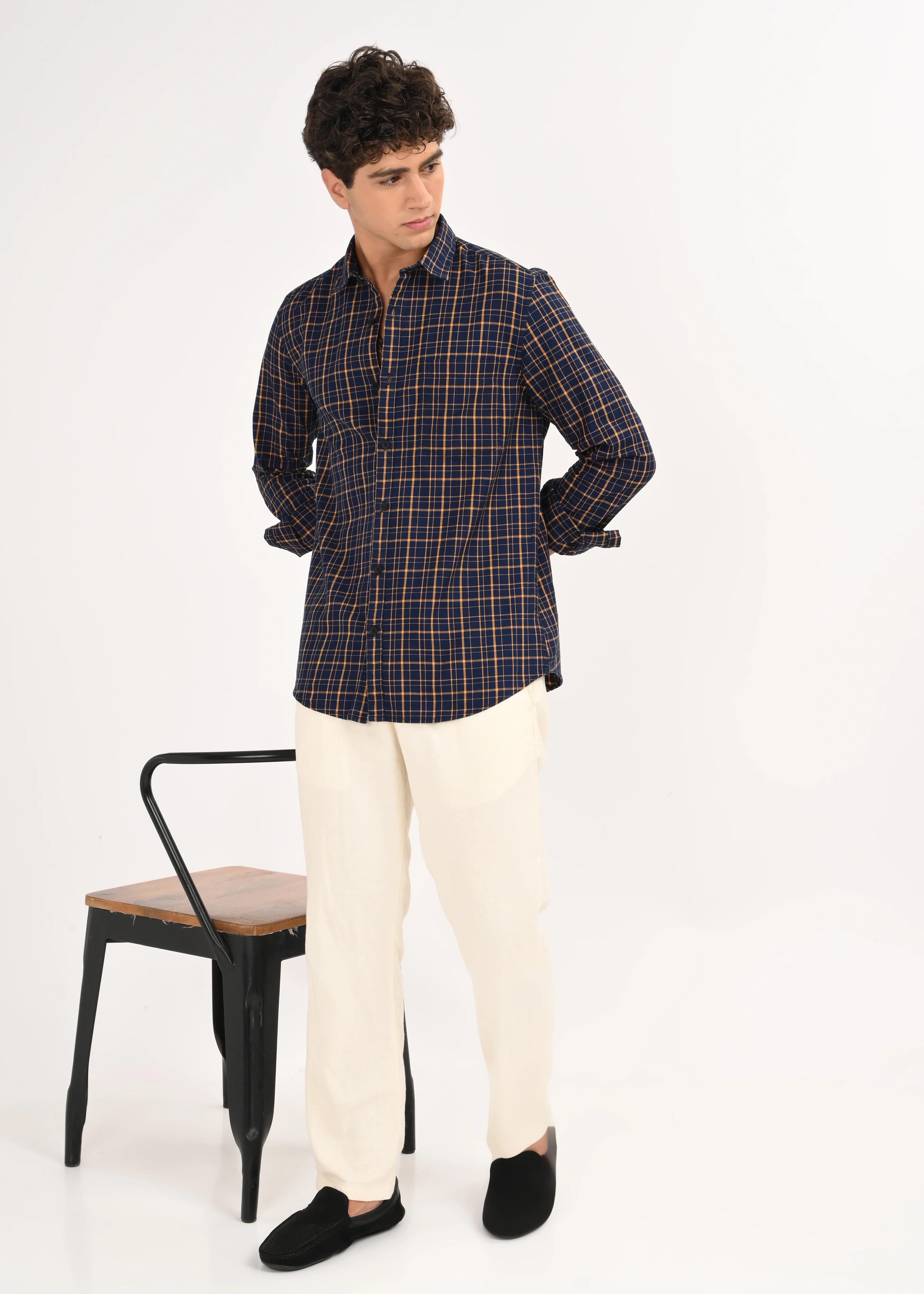 Men Navy Dyed Checked Shirt - Image 6