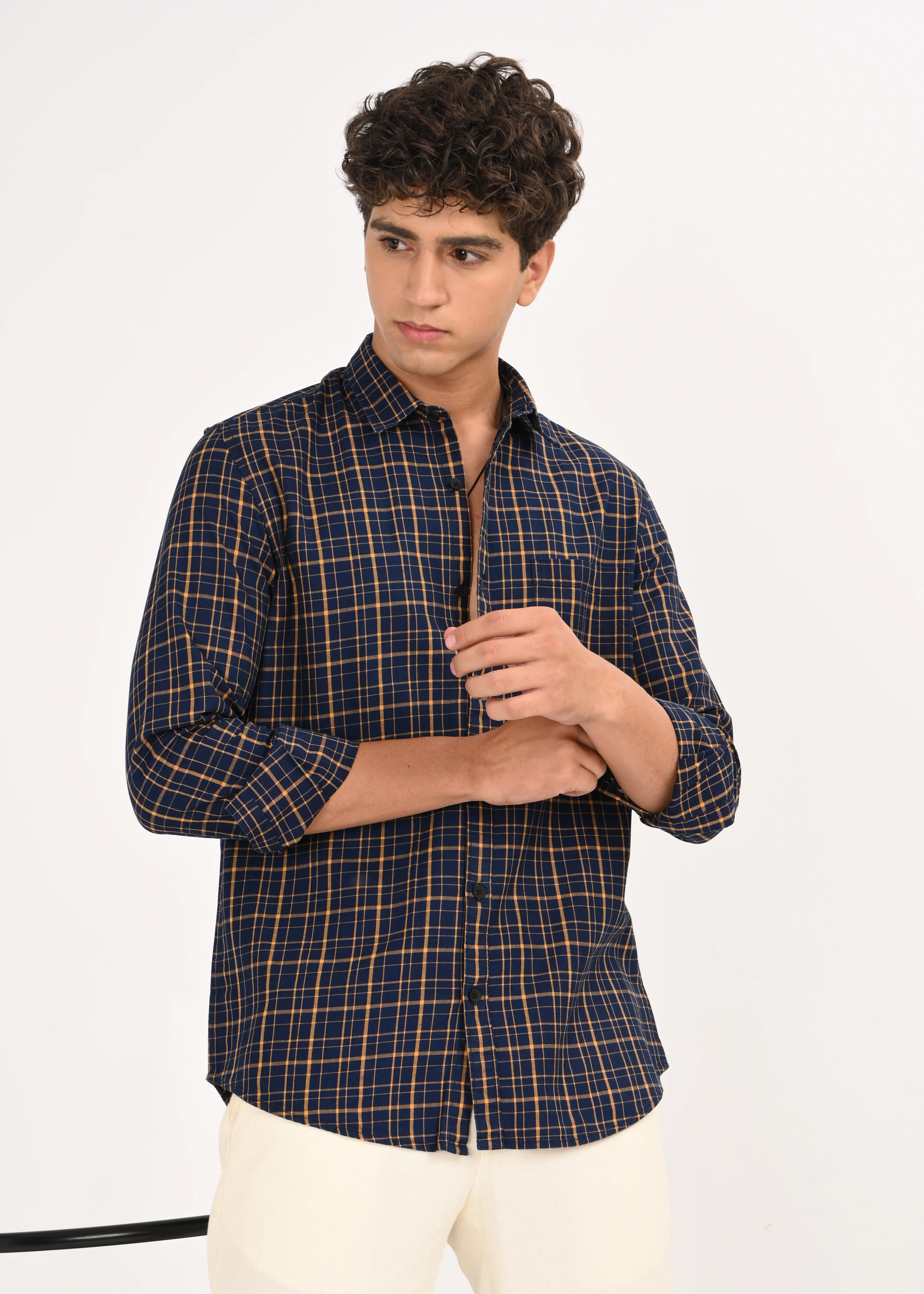 Men Navy Dyed Checked Shirt - Image 7