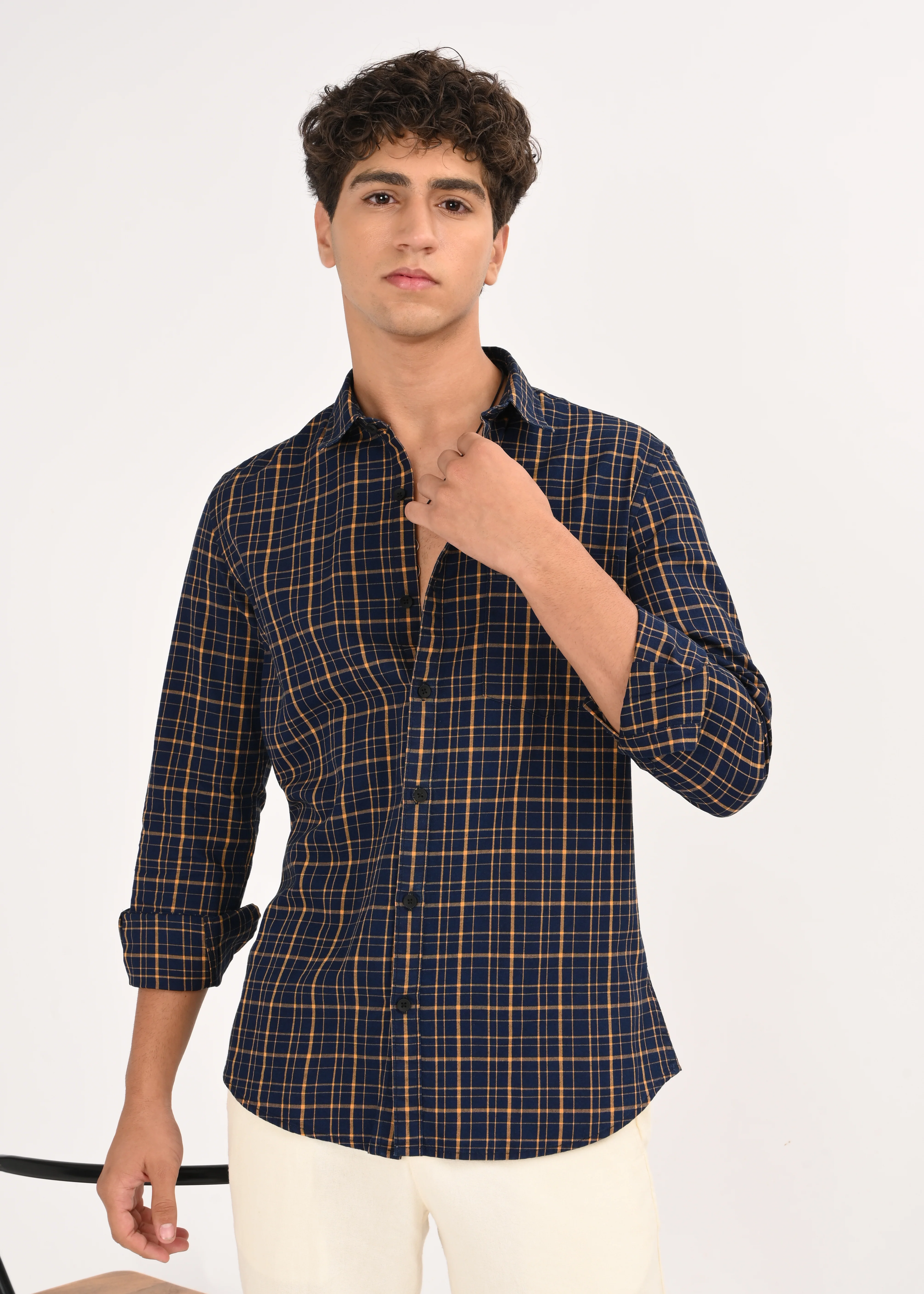 Men Navy Dyed Checked Shirt - Image 8