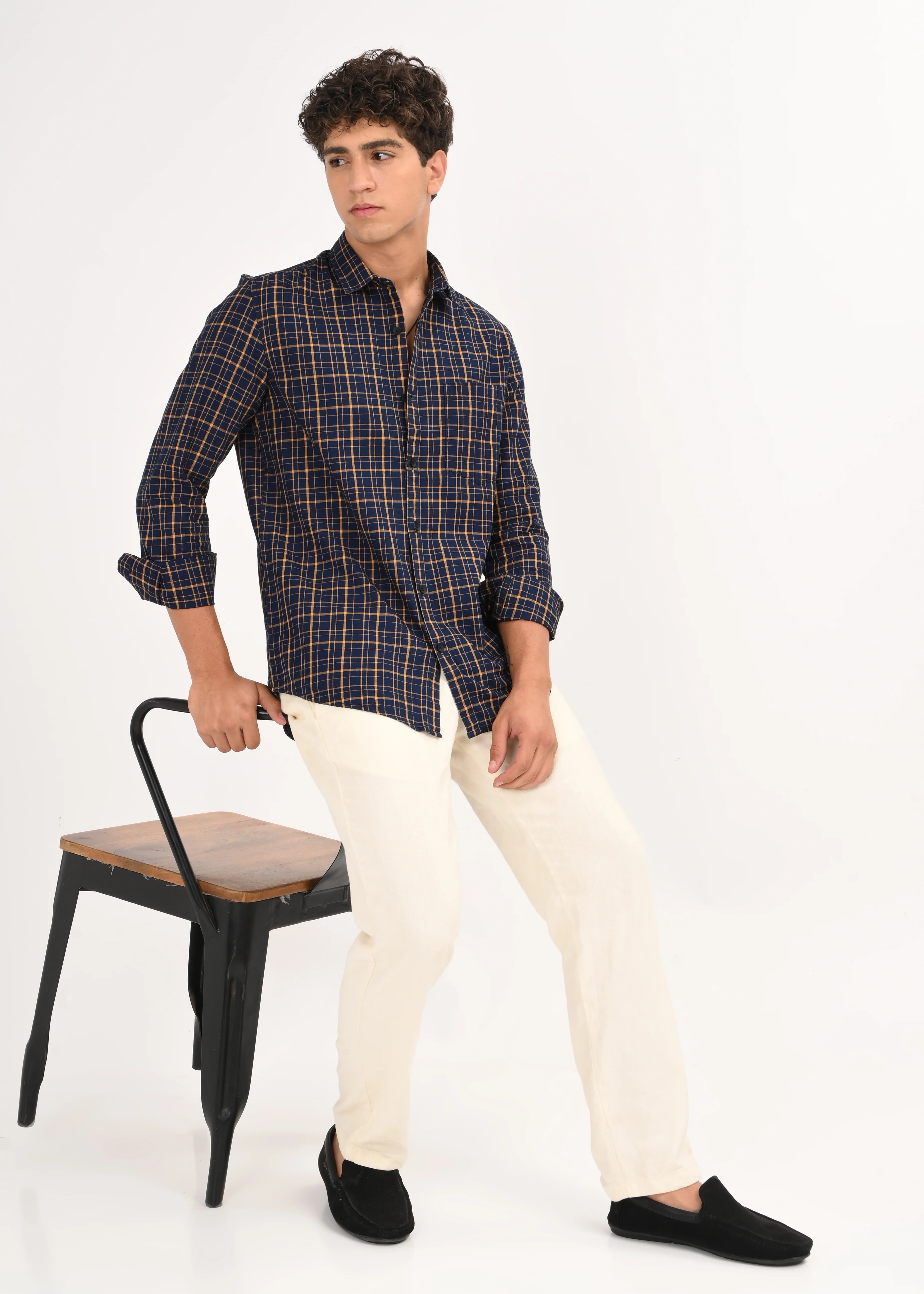Men Navy Dyed Checked Shirt - Image 9