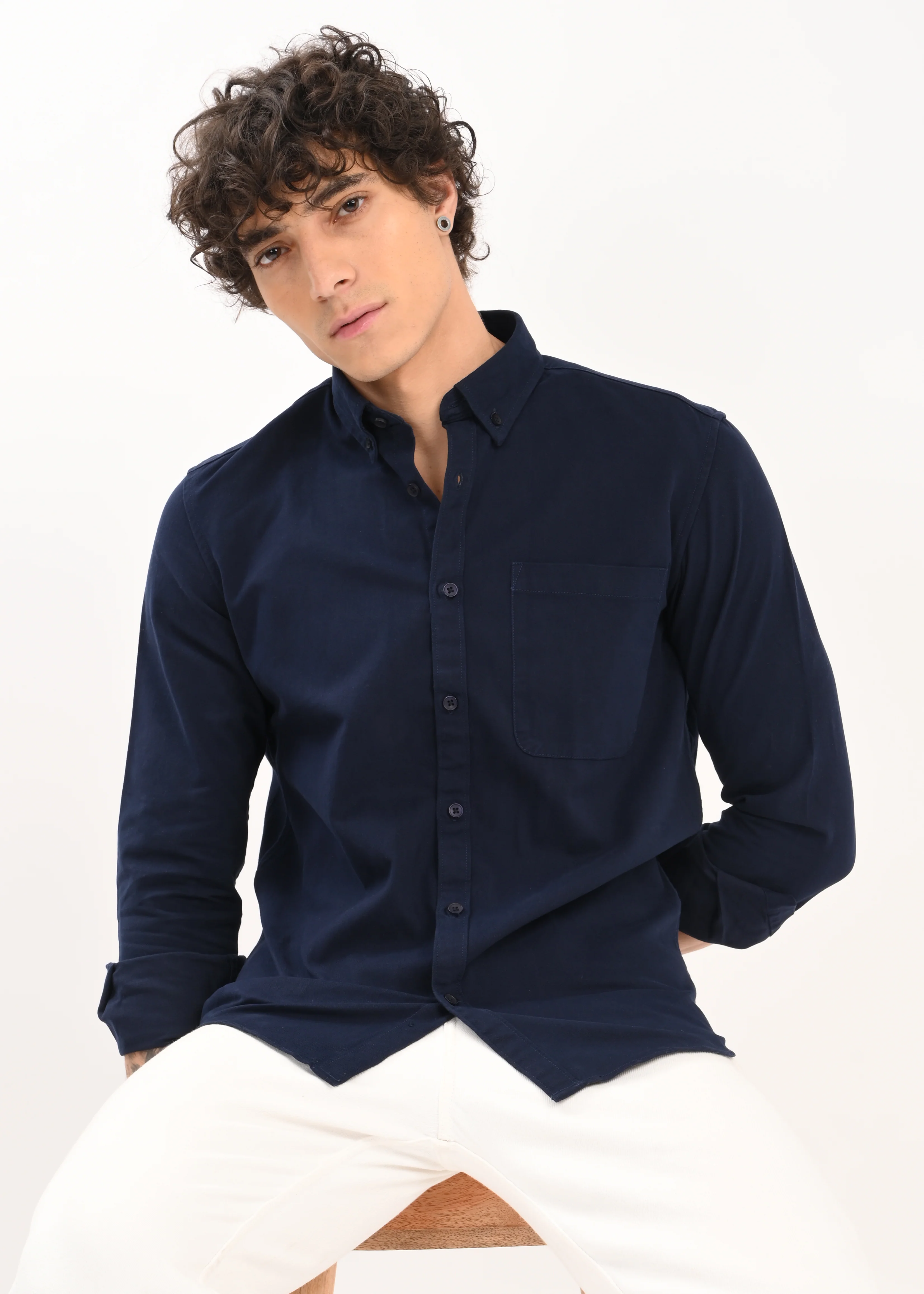 Men Navy Everyday Essential Solid Shirt - Image 9