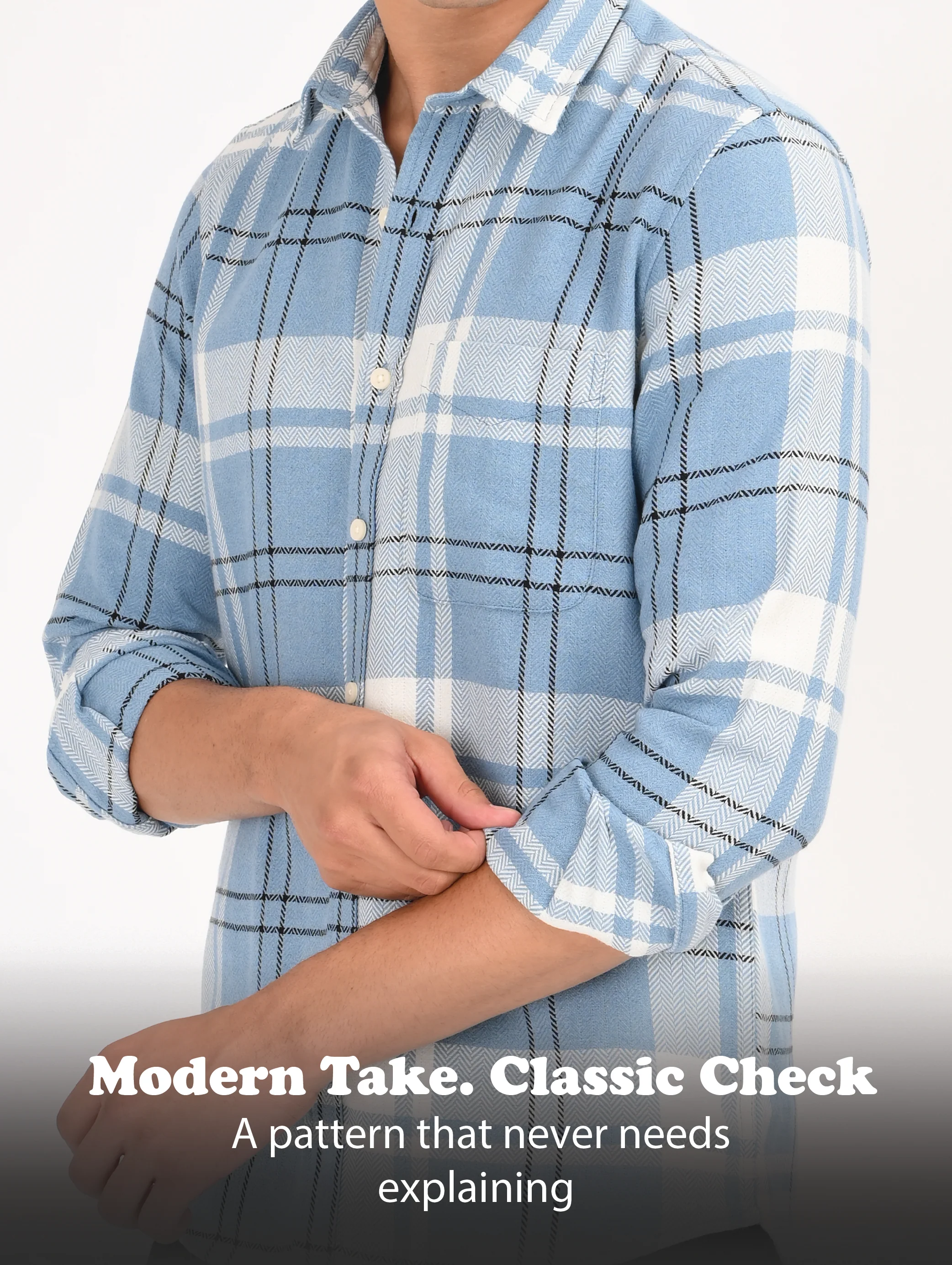 Men Navy Herringbone Checked Shirt - Image 10