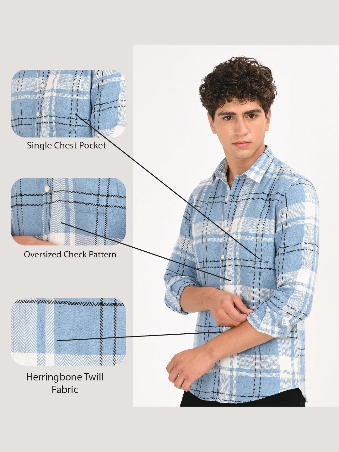 Men Navy Herringbone Checked Shirt - Image 13