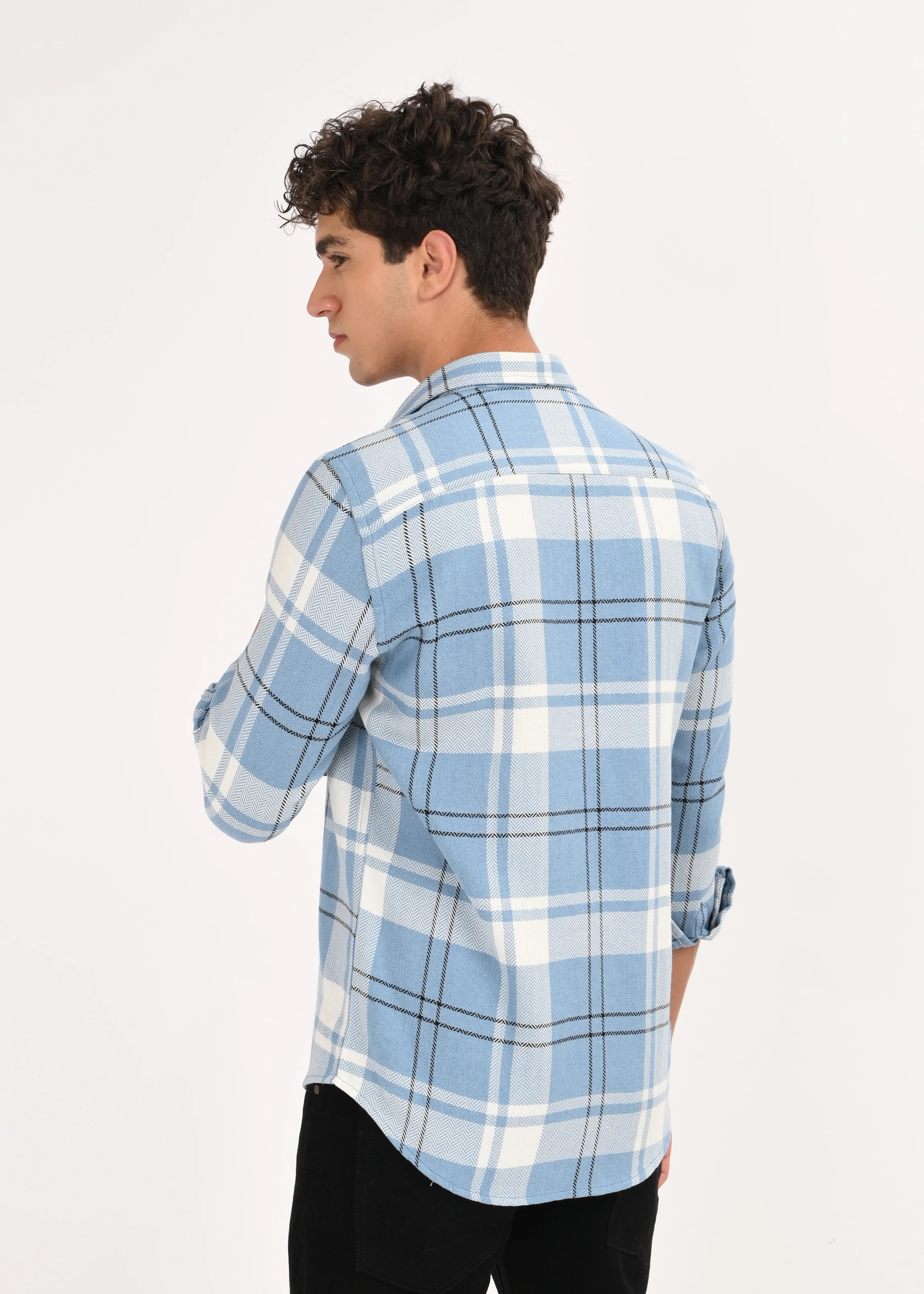 Men Navy Herringbone Checked Shirt - Image 2