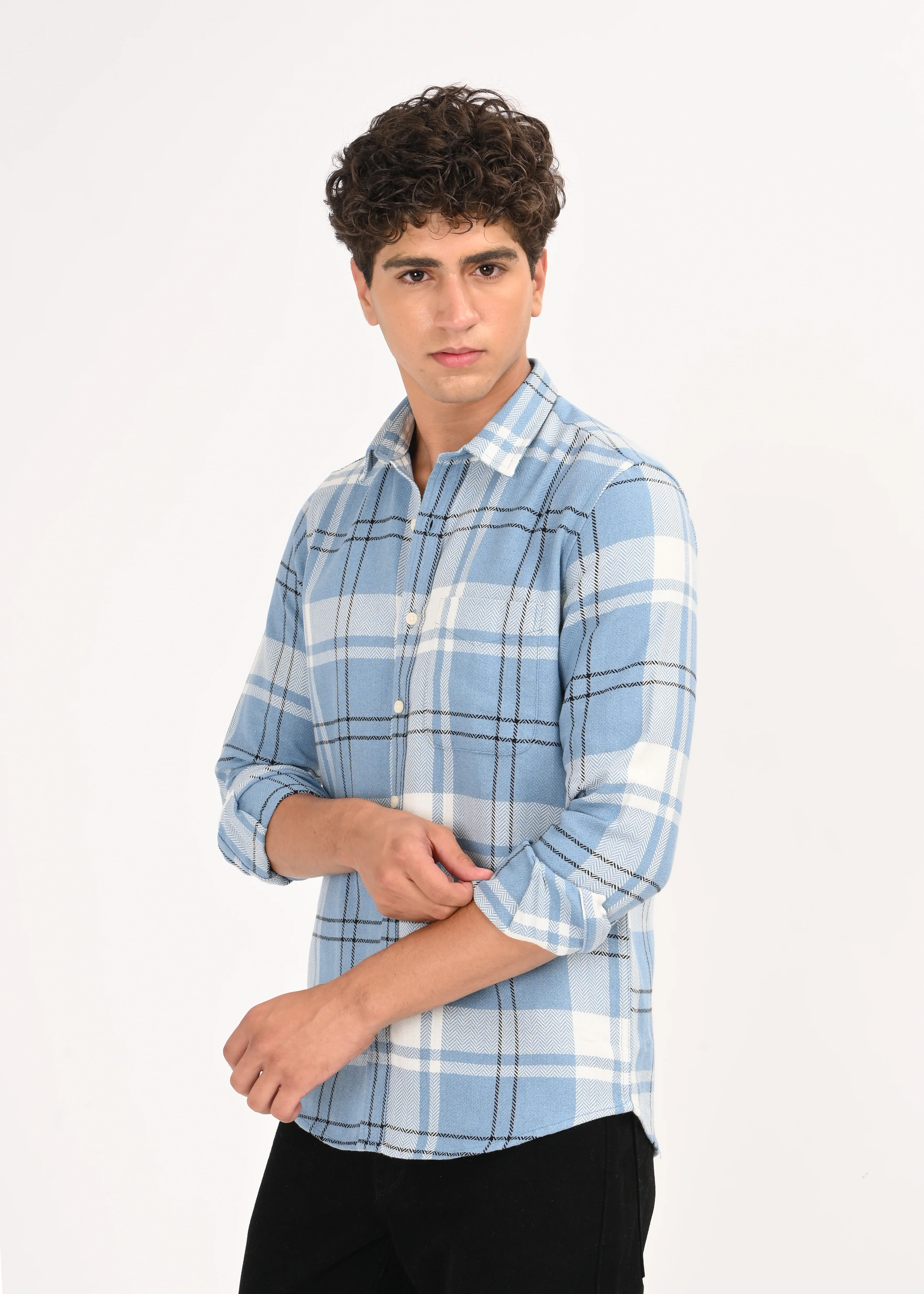 Men Navy Herringbone Checked Shirt - Image 3