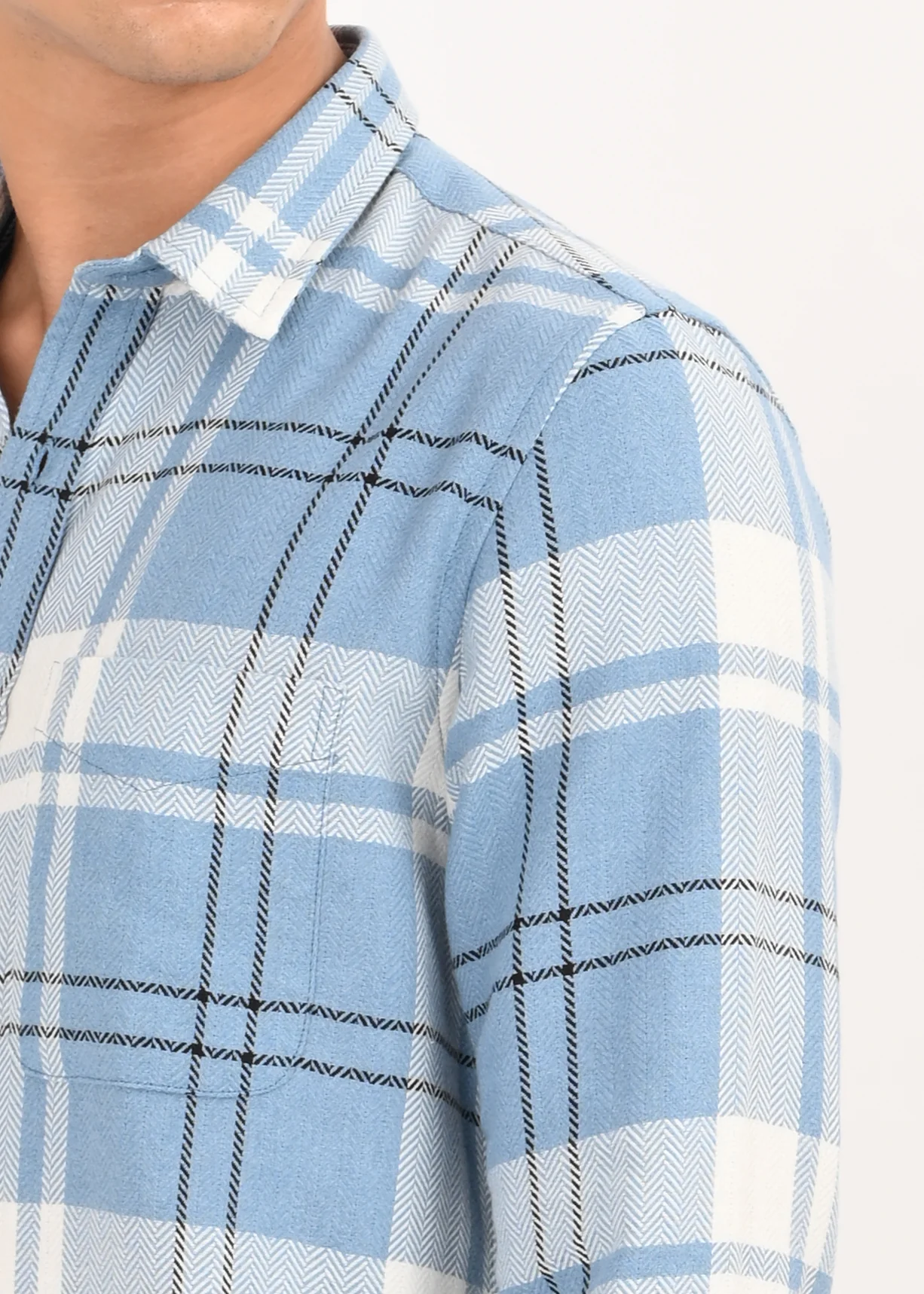 Men Navy Herringbone Checked Shirt - Image 4