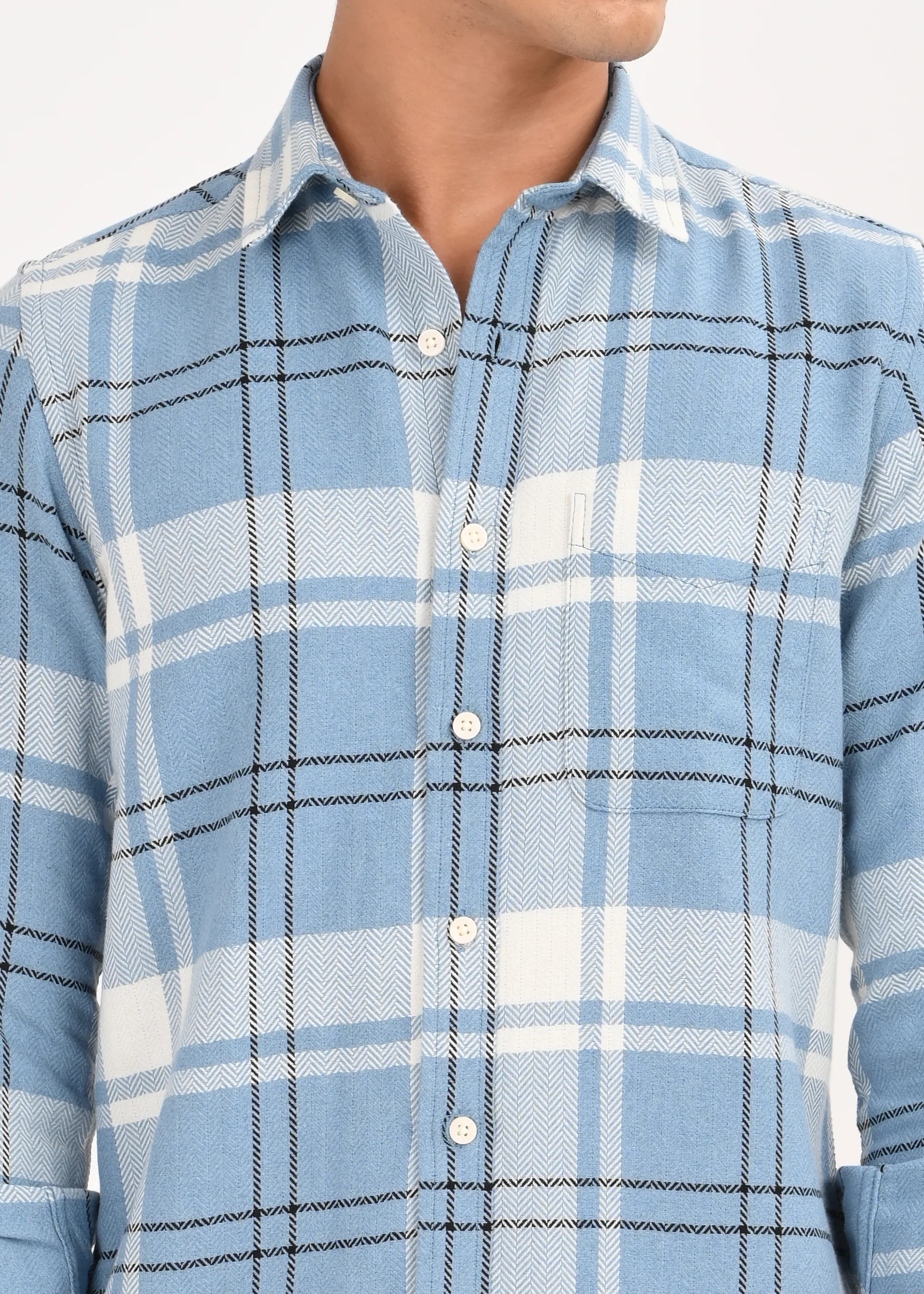 Men Navy Herringbone Checked Shirt - Image 6