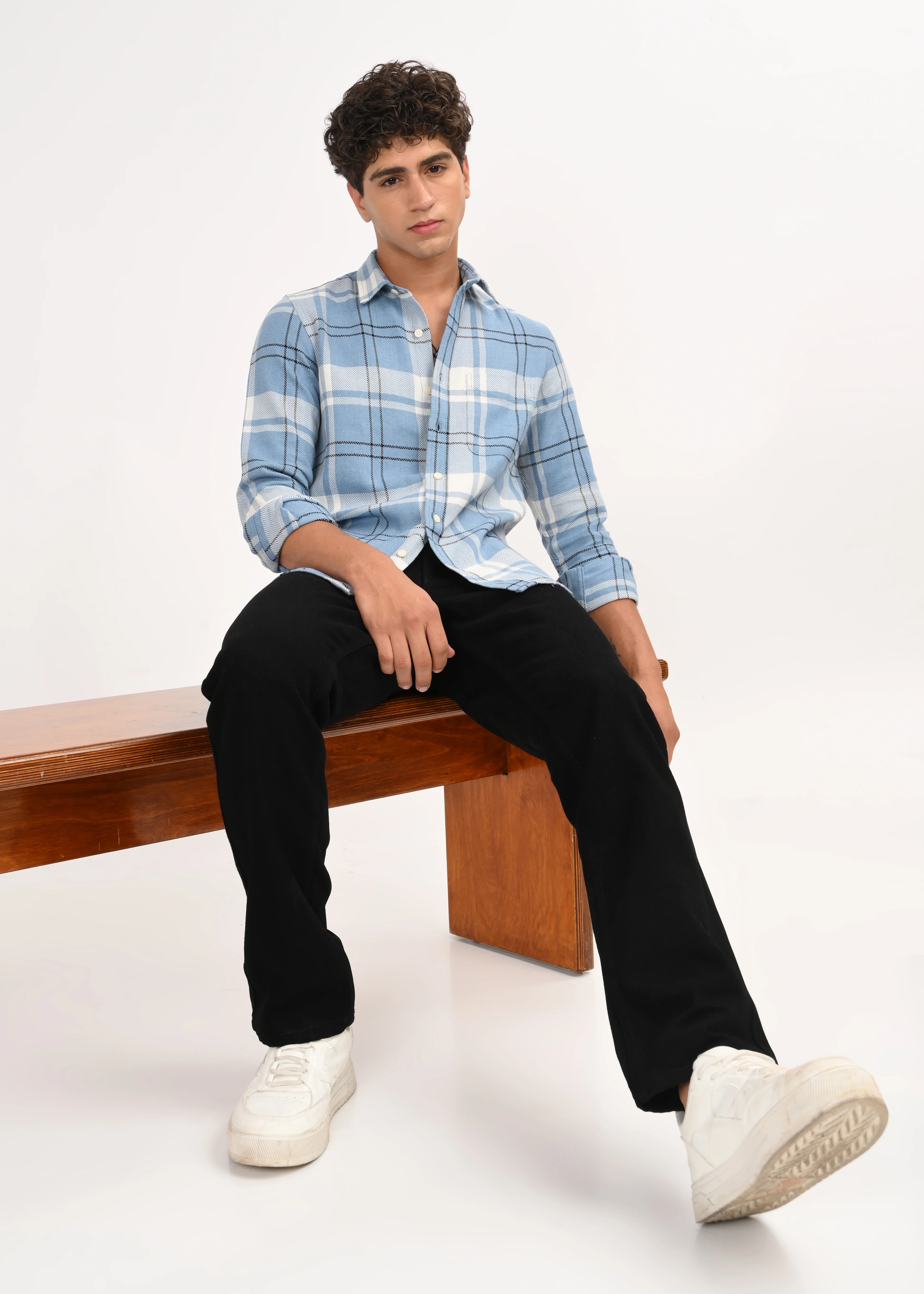 Men Navy Herringbone Checked Shirt - Image 7