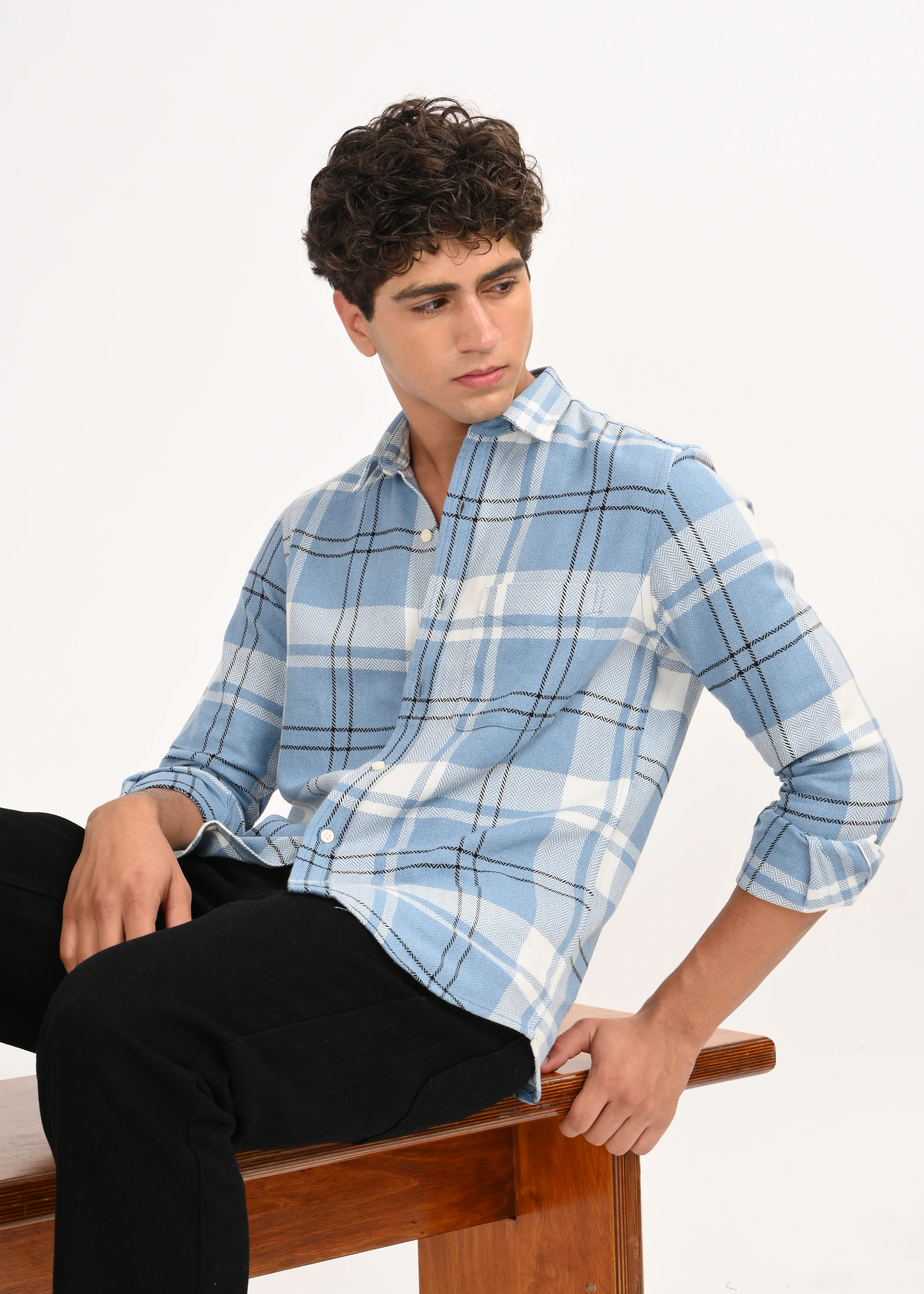 Men Navy Herringbone Checked Shirt - Image 9