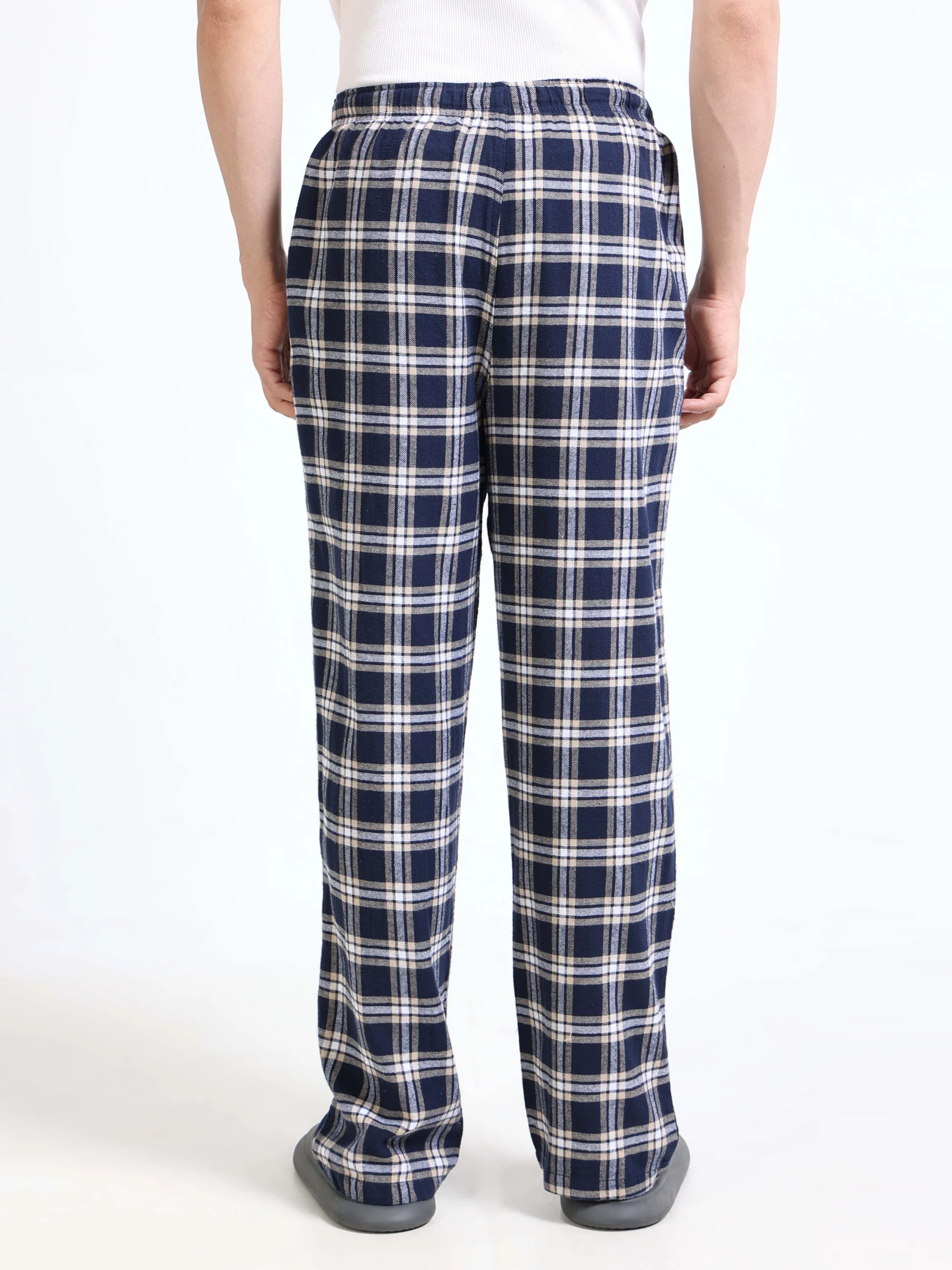 Men Navy Madras Check Lounge Pants - Image 3