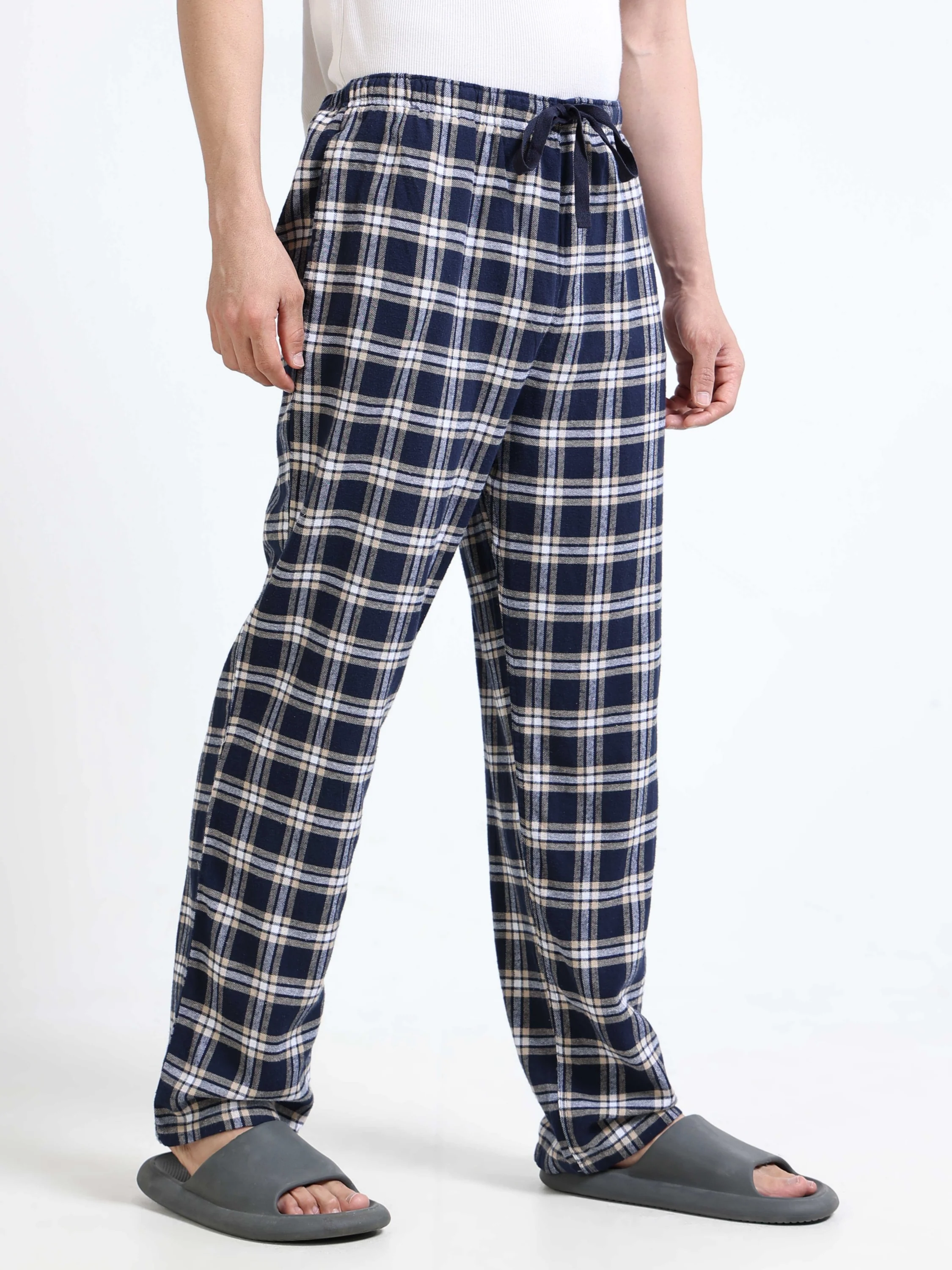 Men Navy Madras Check Lounge Pants - Image 4
