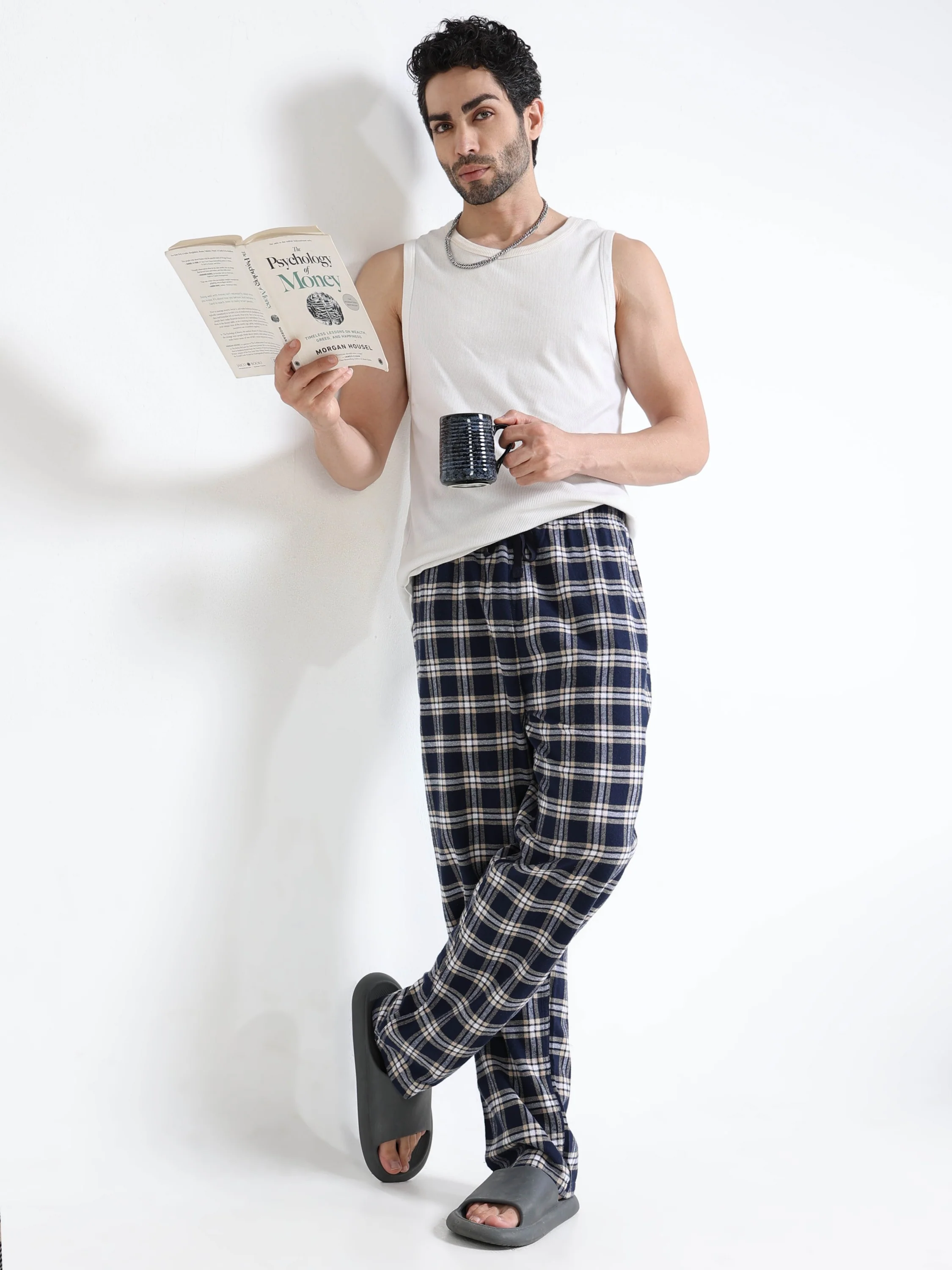 Men Navy Madras Check Lounge Pants - Image 5