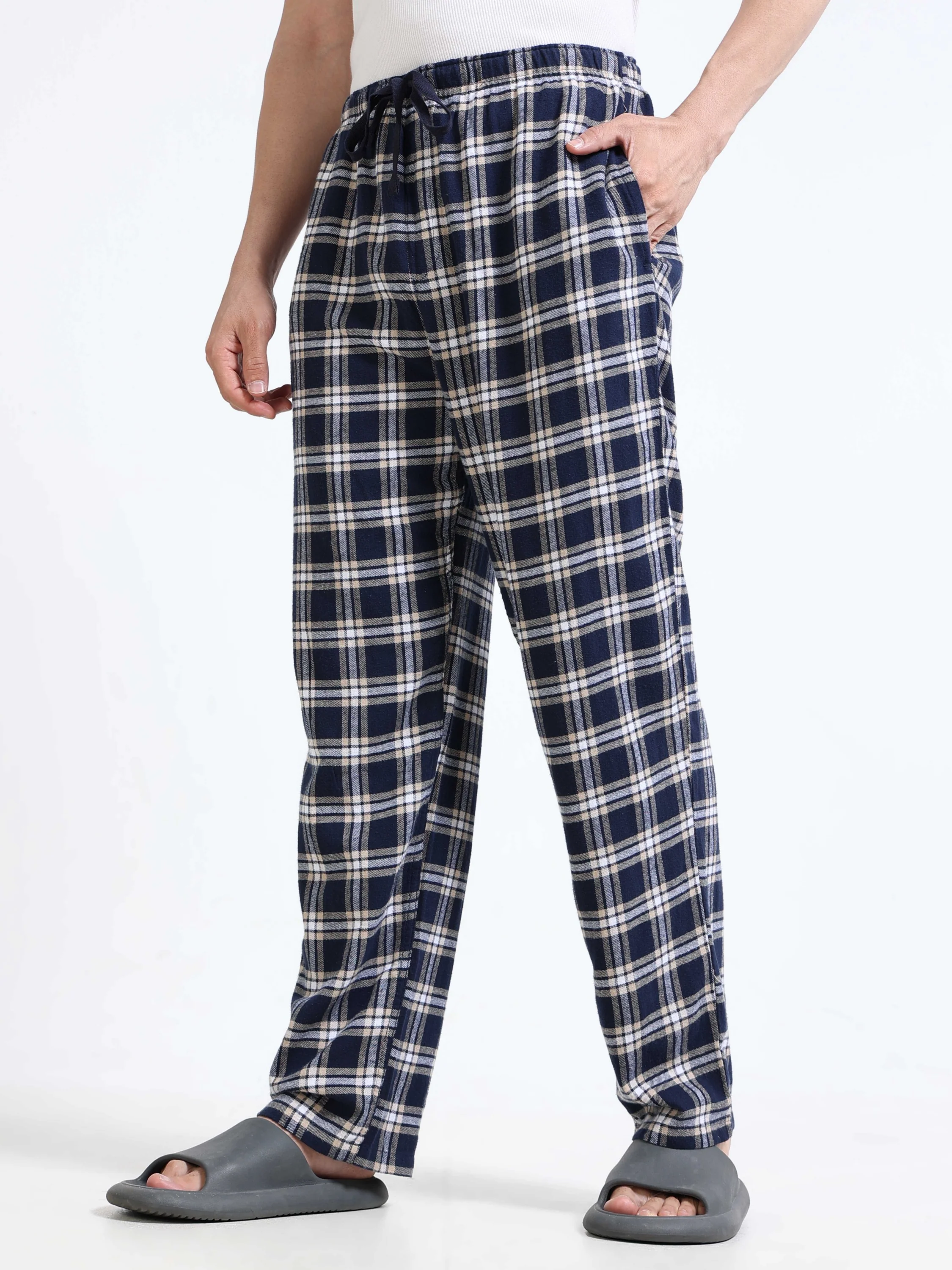 Men Navy Madras Check Lounge Pants - Image 6