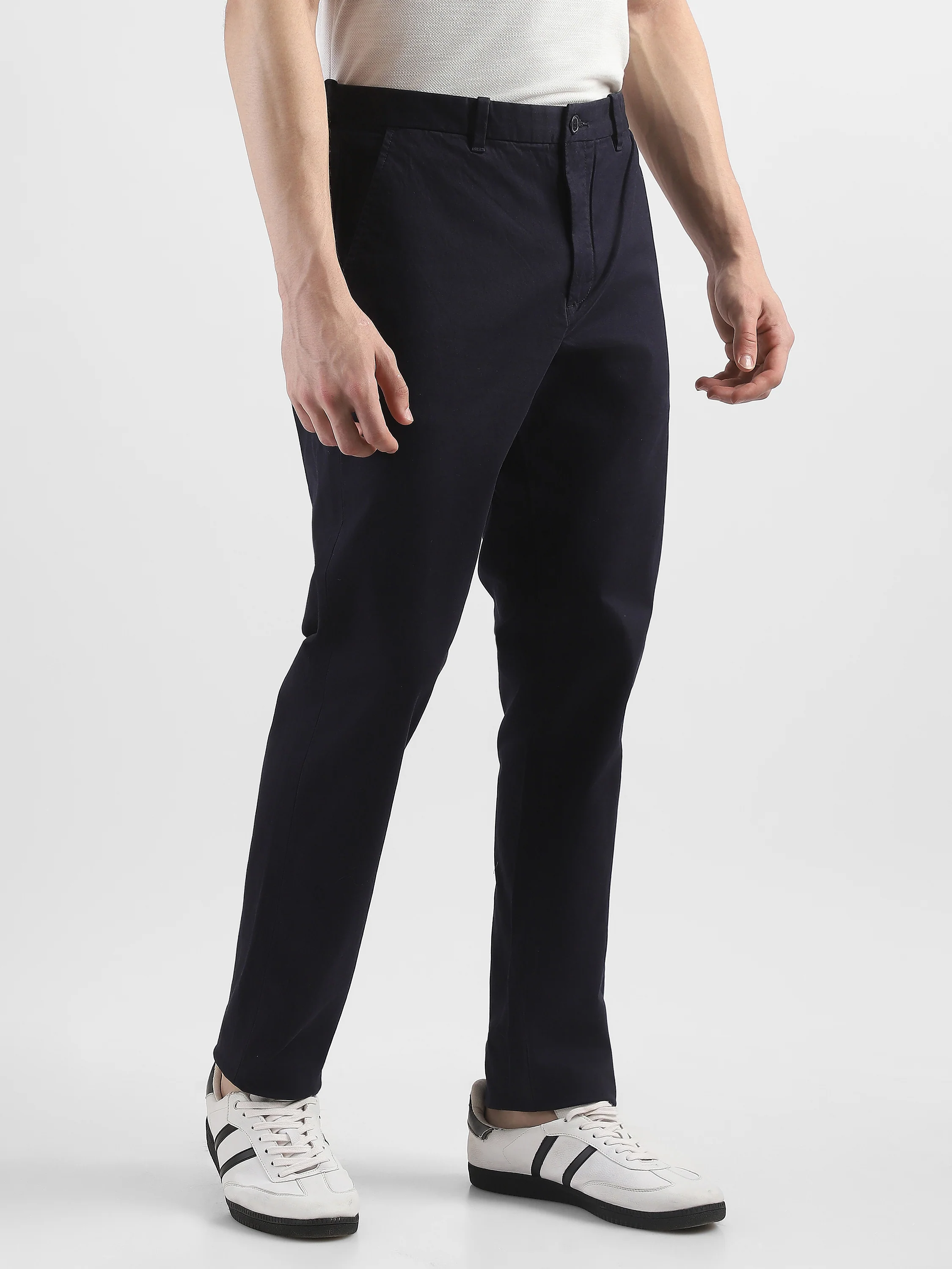 Men Navy Mid Rise Formal Trousers - Image 4