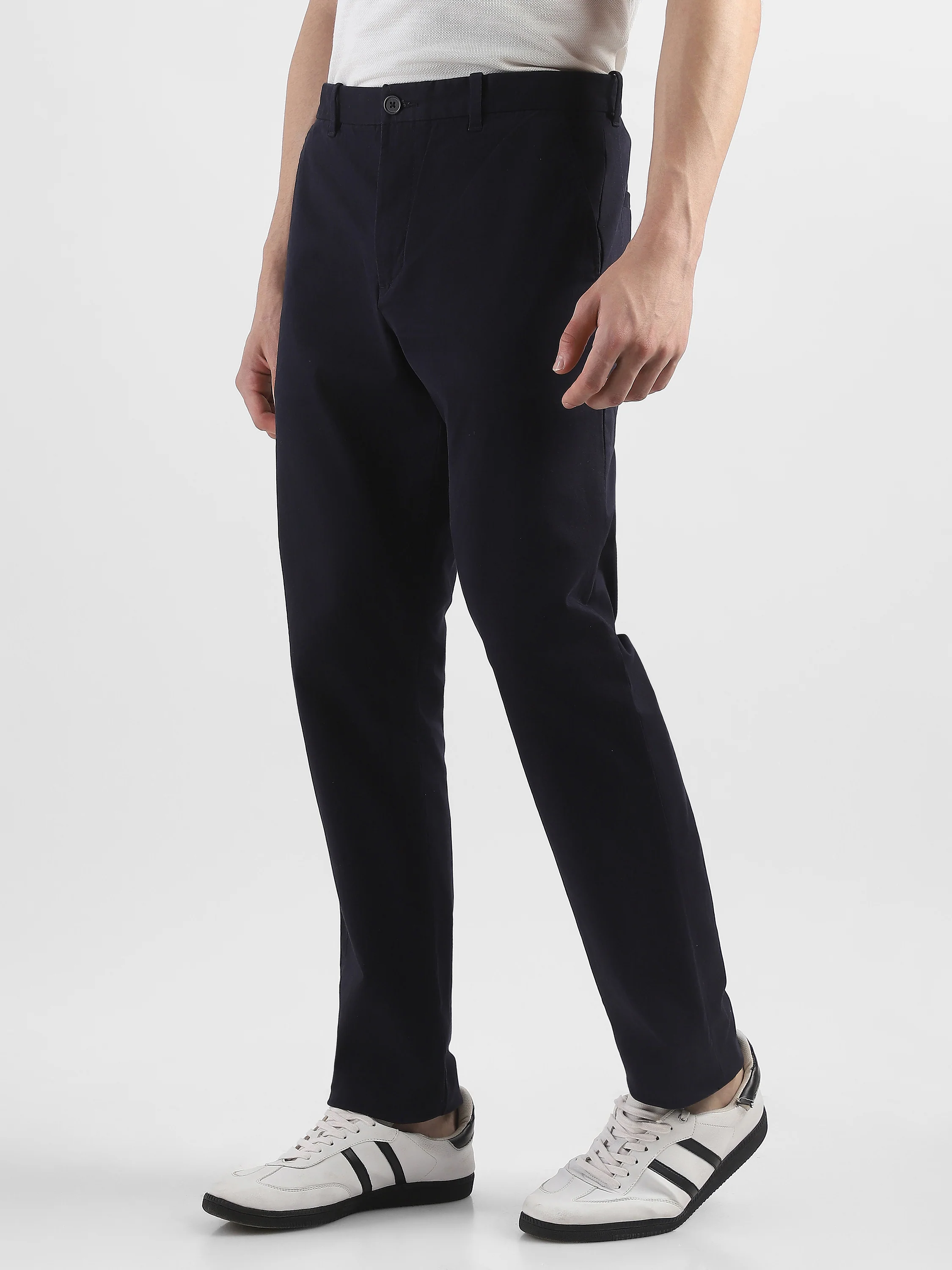 Men Navy Mid Rise Formal Trousers - Image 5