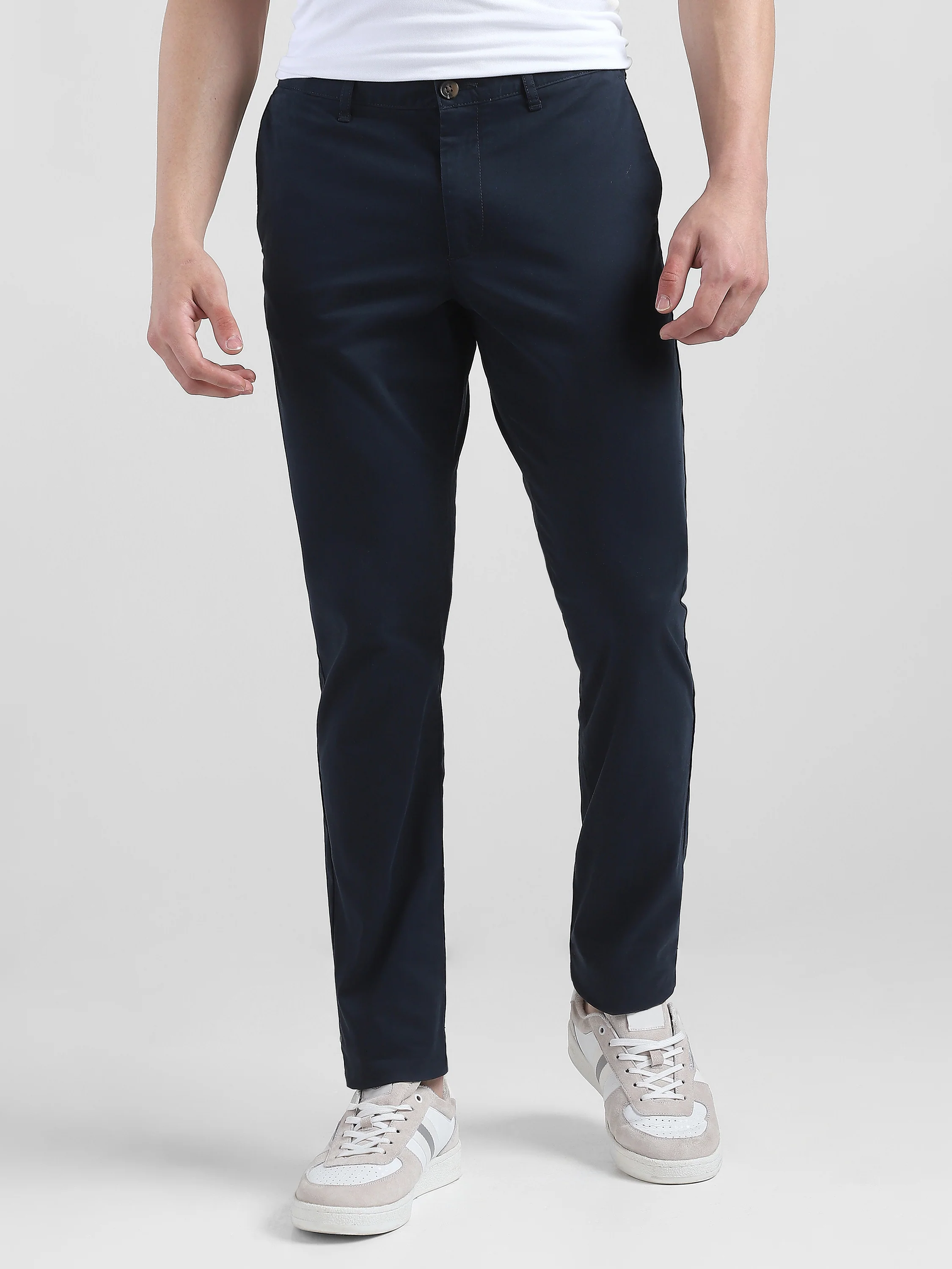 Men Navy Mid Rise Regular Fit Trouser - Image 2