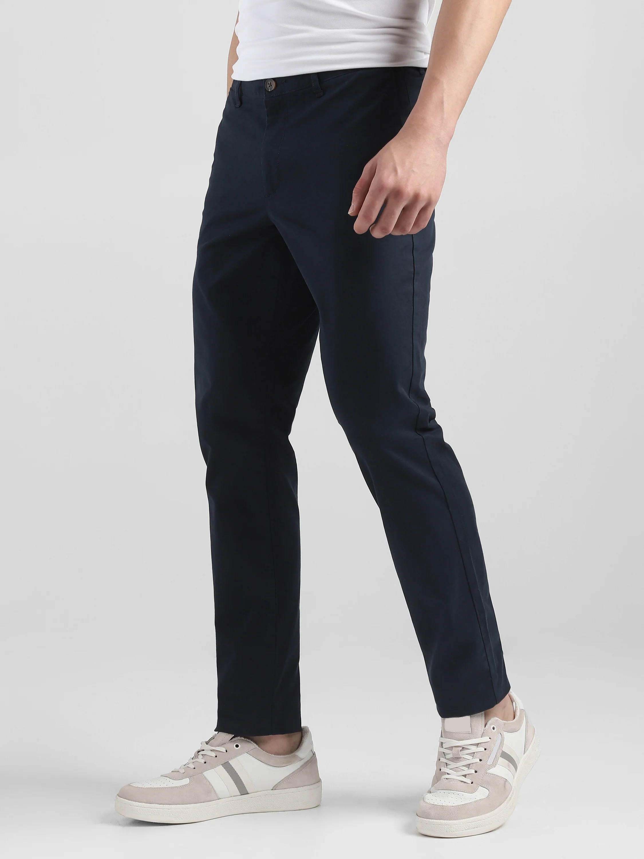 Men Navy Mid Rise Regular Fit Trouser - Image 6