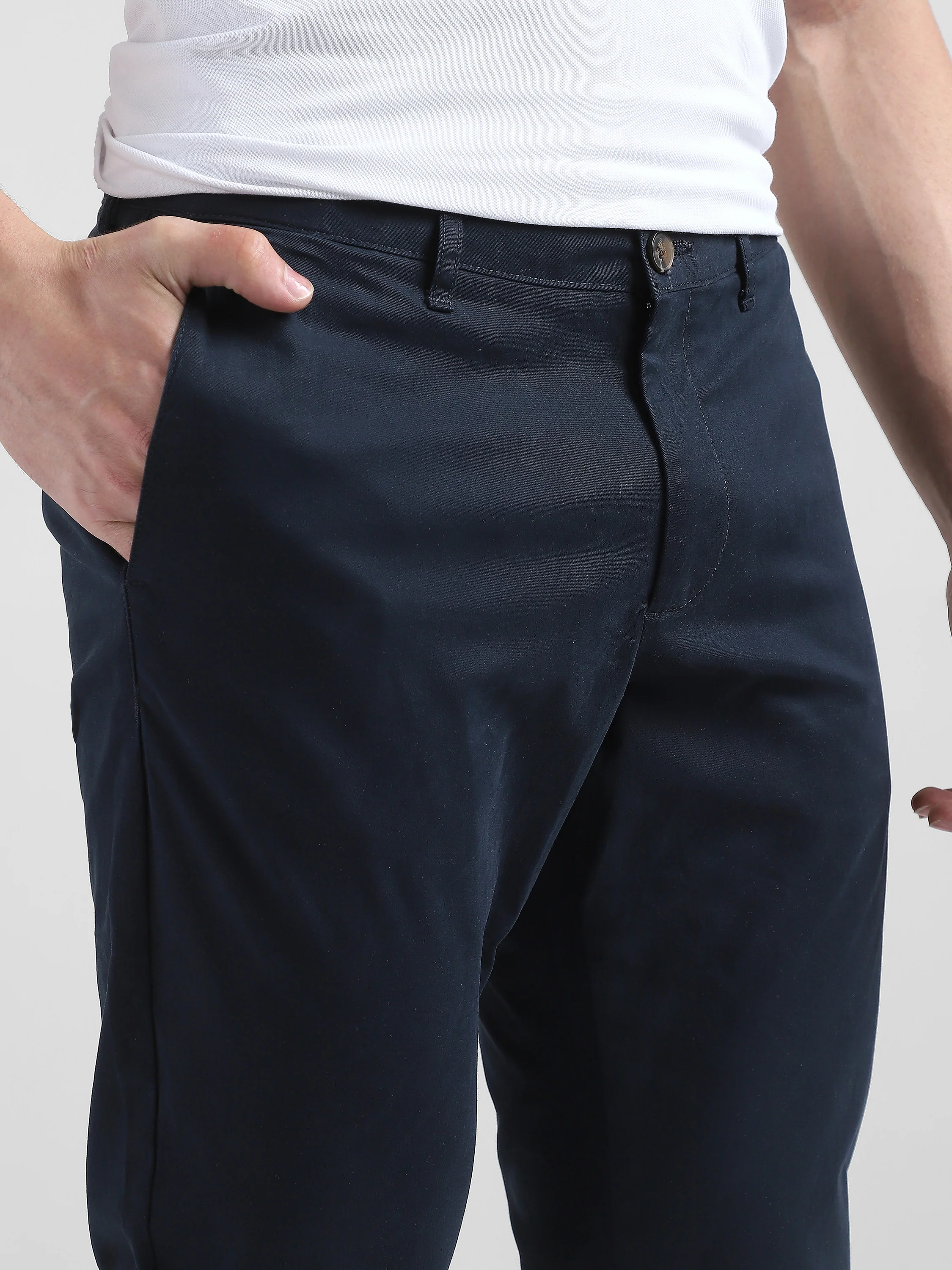 Men Navy Mid Rise Regular Fit Trouser - Image 7